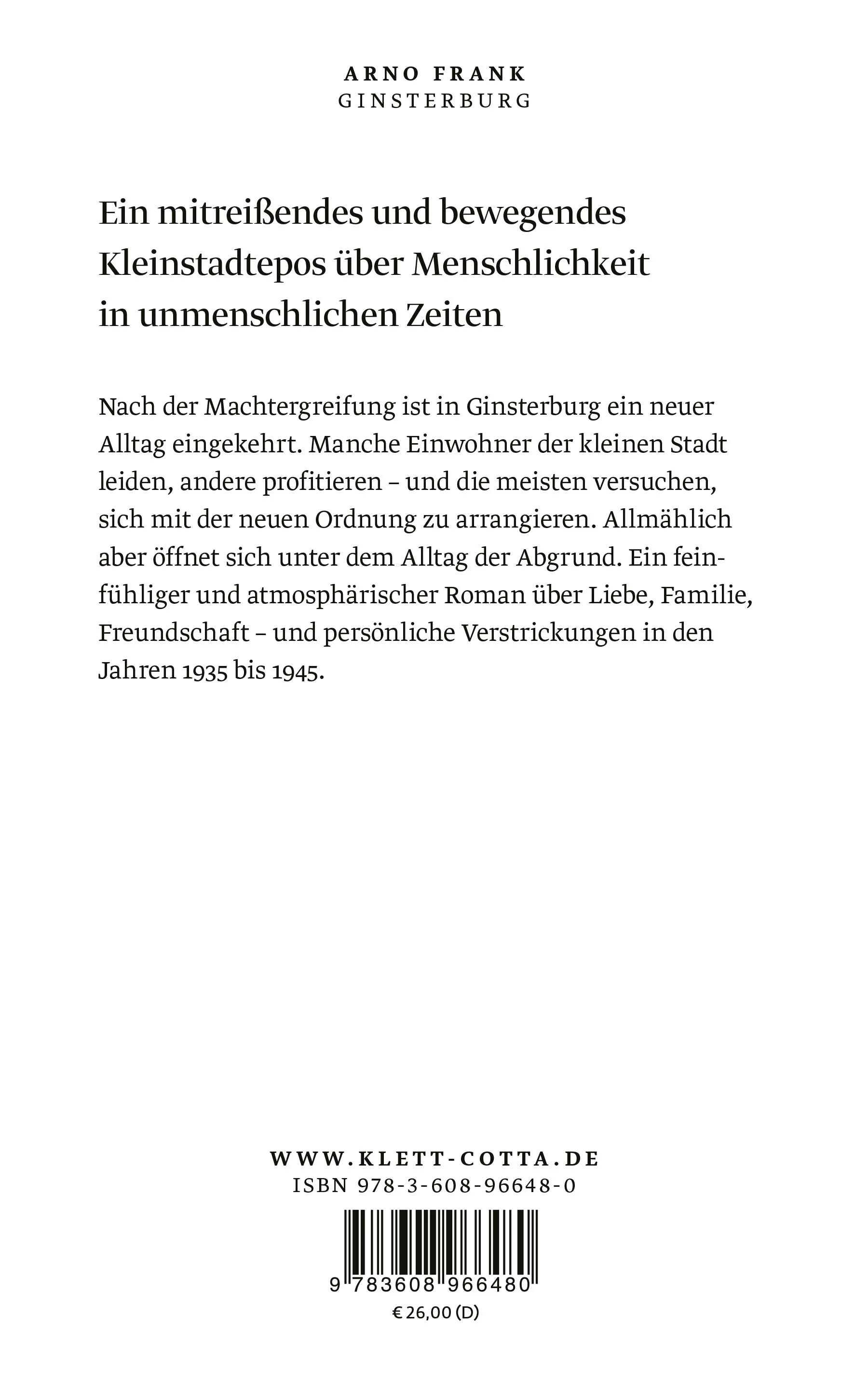 Buchrückseite von 'Ginsterburg' mit Klappentext - Gebundene Ausgabe