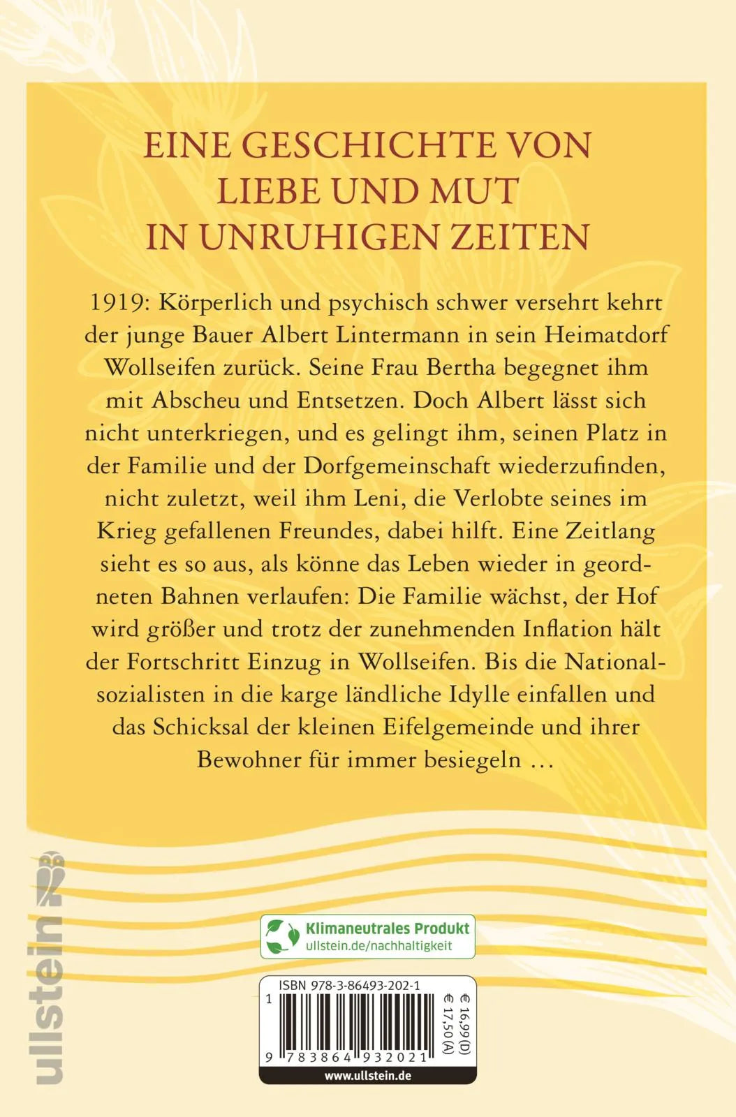 Buchrückseite von 'Ginsterhöhe' mit Klappentext - Paperback