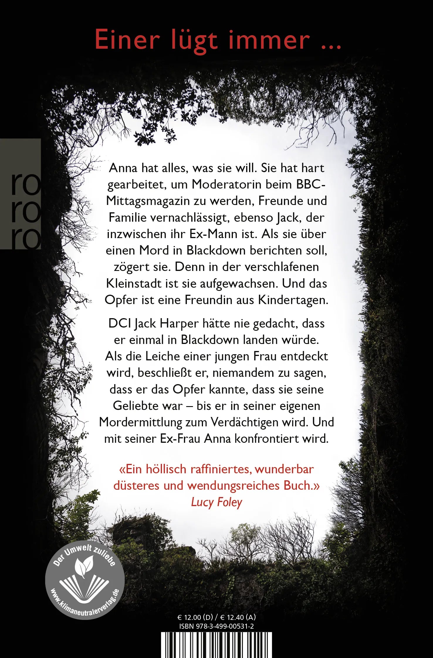 Buchrückseite von 'Glaube mir' mit Klappentext - Taschenbuch