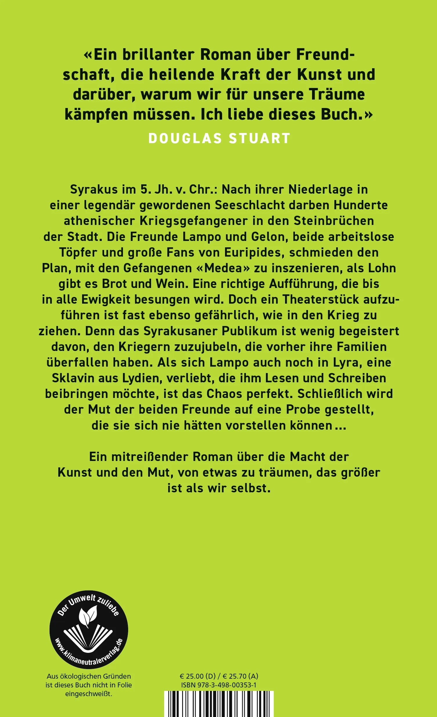 Buchrückseite von 'Glorreiche Taten' mit Klappentext - Gebundene Ausgabe