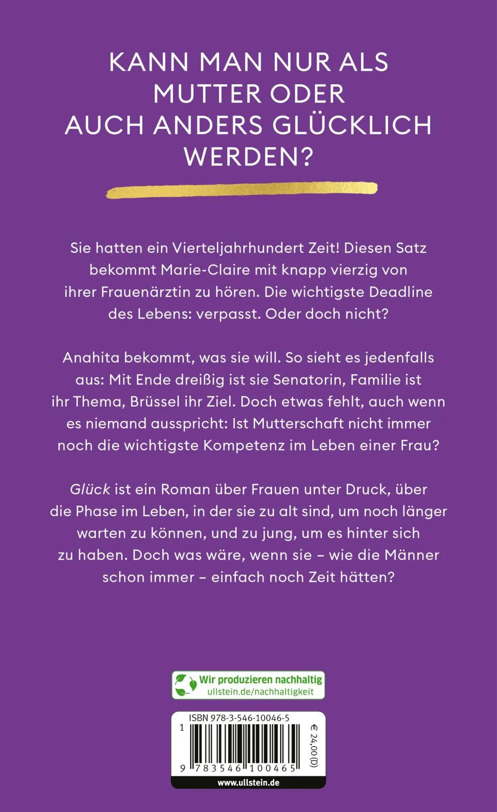 Buchrückseite von 'Glück' mit Klappentext - Gebundene Ausgabe