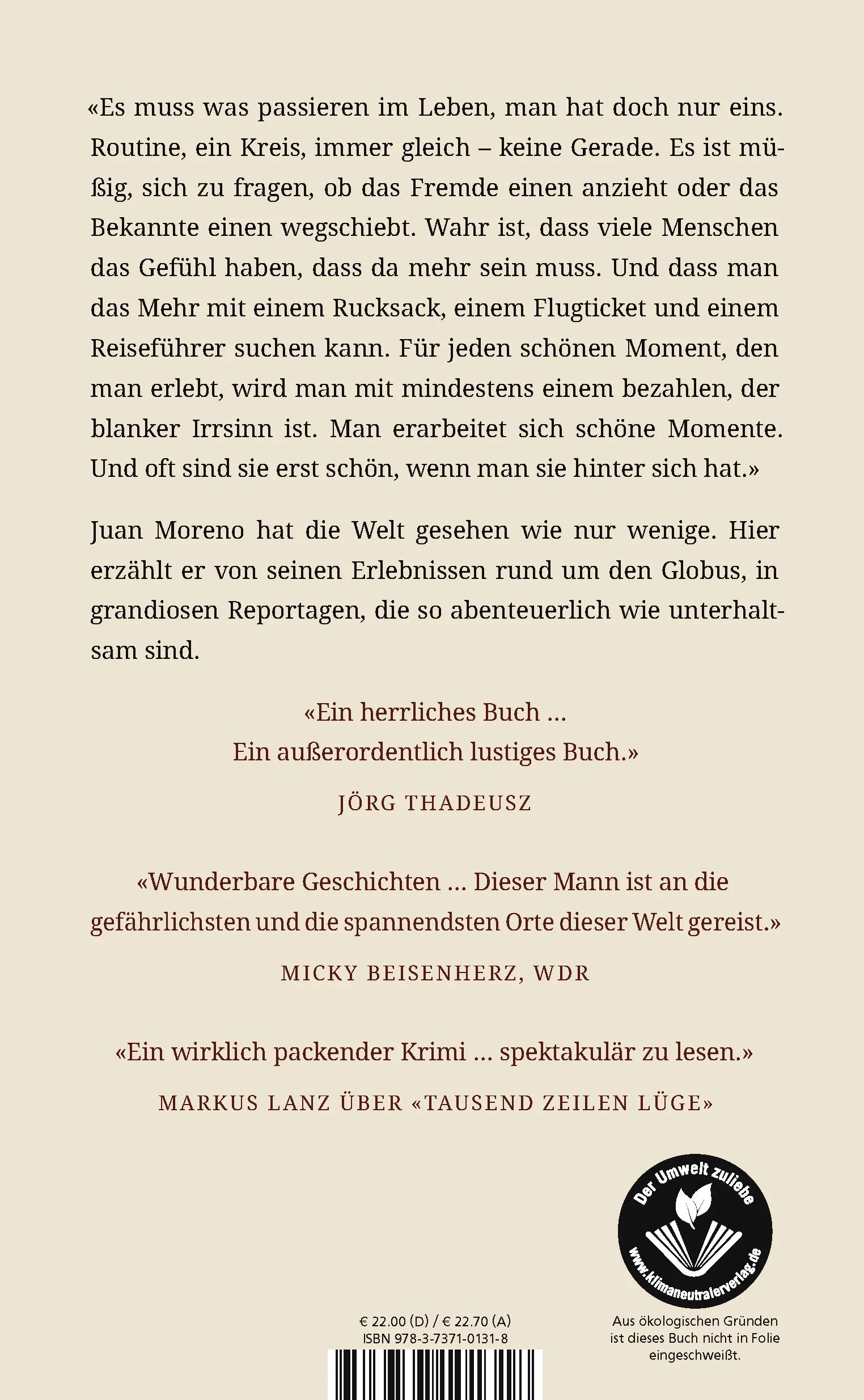 Buchrückseite von 'Glück ist kein Ort' mit Klappentext - Gebundene Ausgabe