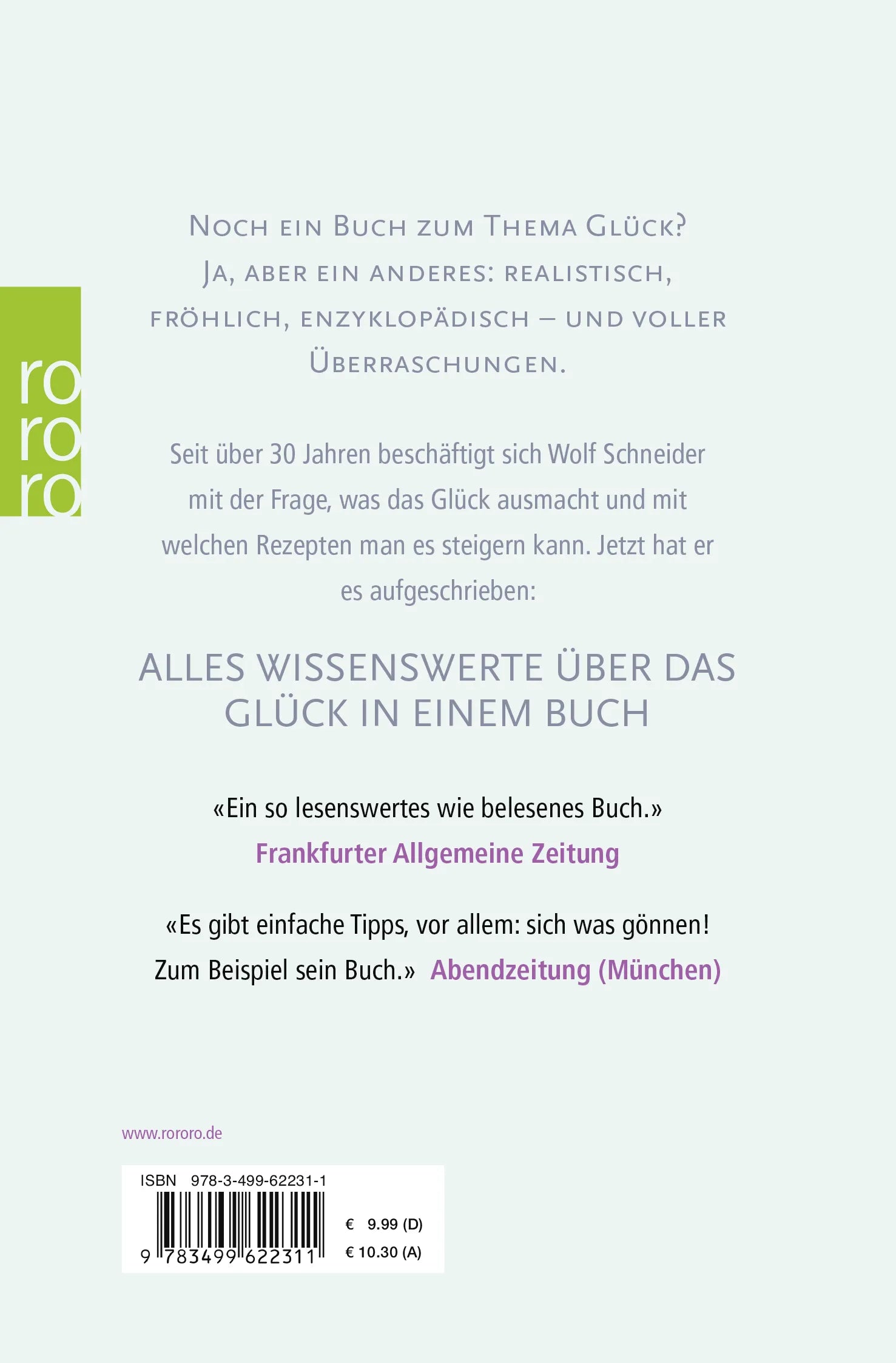 Buchrückseite von 'Glück!' mit Klappentext - Taschenbuch