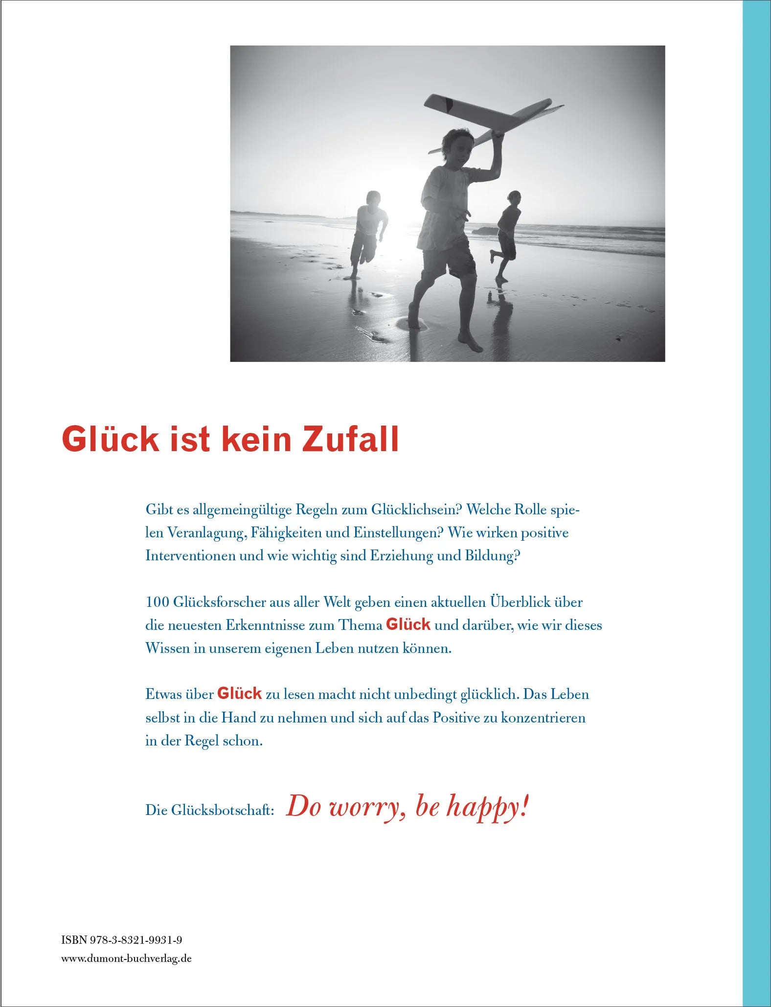 Buchrückseite von 'Glück. The New World Book of Happiness' mit Klappentext - Gebundene Ausgabe