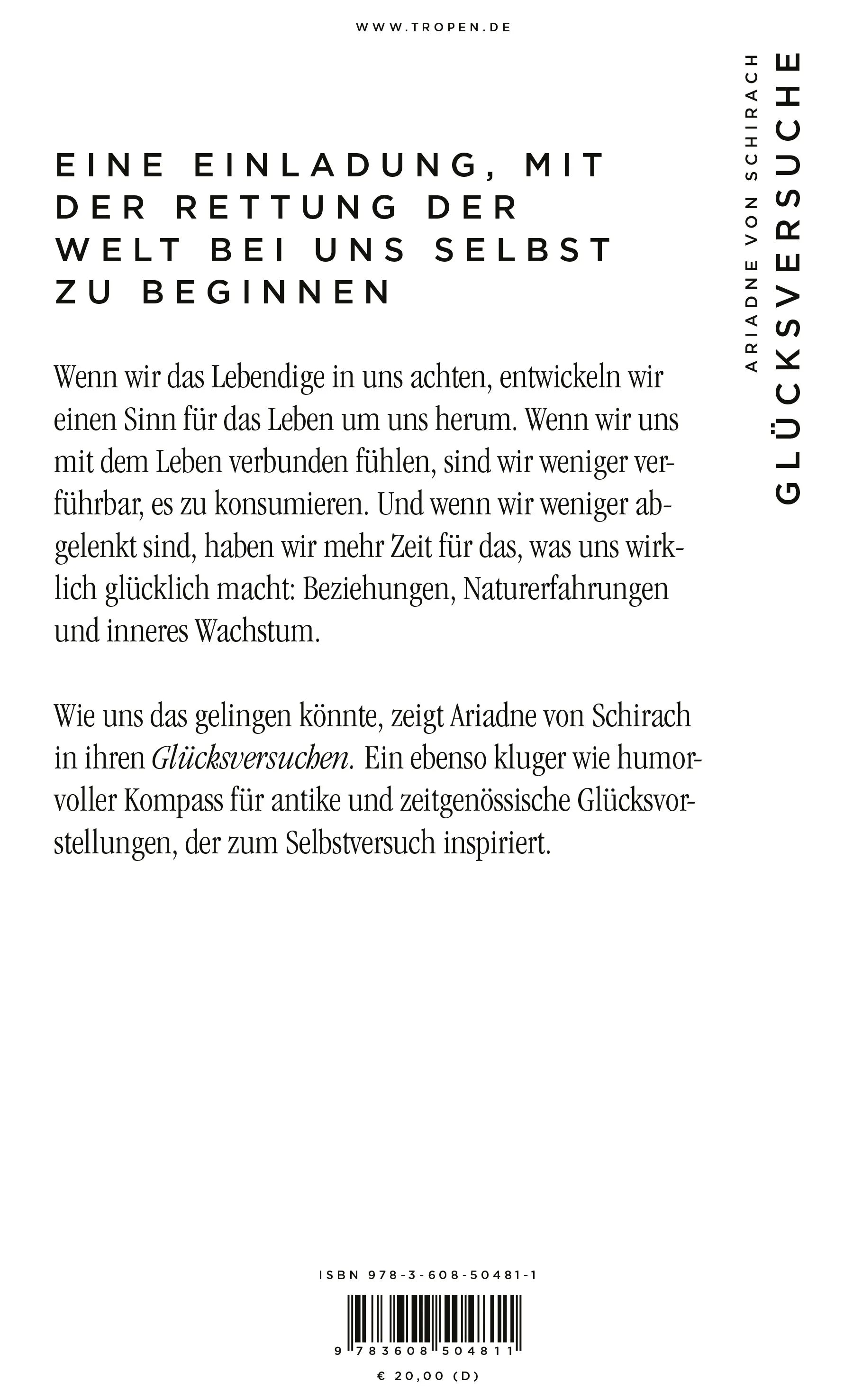 Buchrückseite von 'Glücksversuche' mit Klappentext - Gebundene Ausgabe
