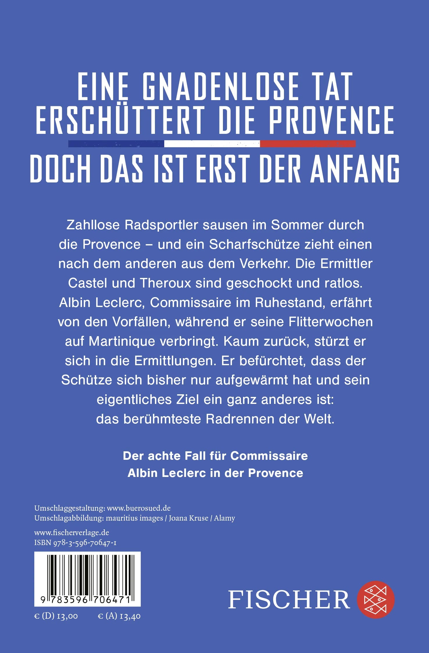 Buchrückseite von 'Gnadenlose Provence' mit Klappentext - Taschenbuch