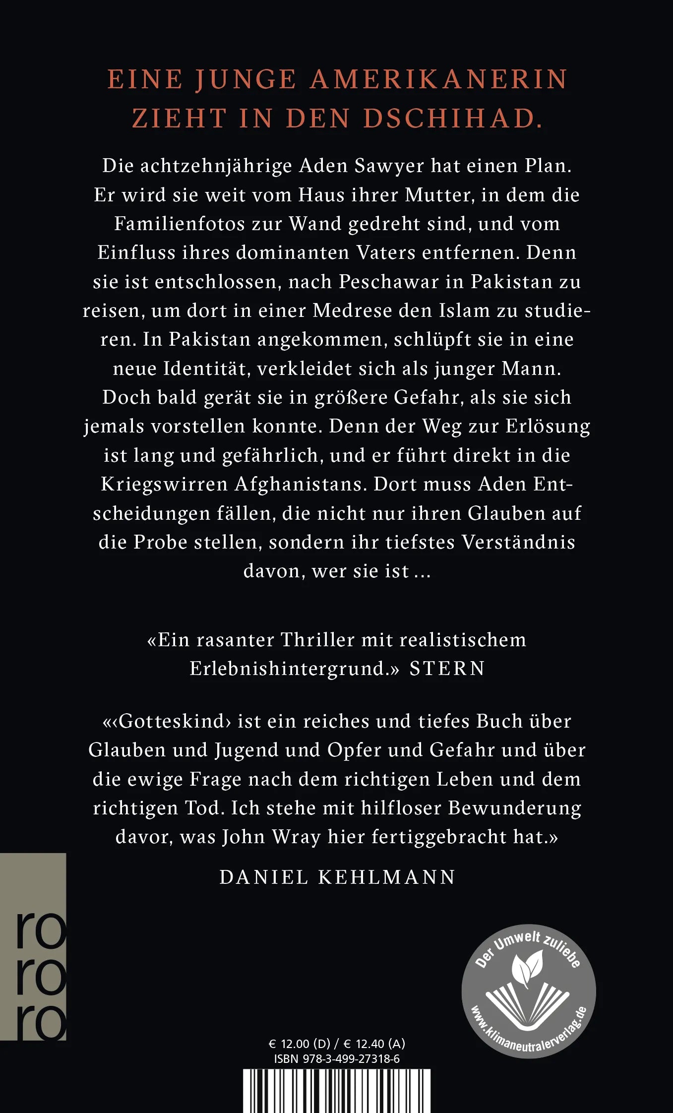 Buchrückseite von 'Gotteskind' mit Klappentext - Taschenbuch