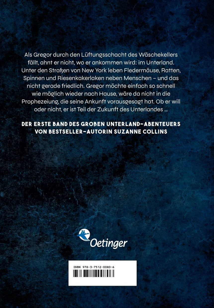 Buchrückseite von 'Gregor 1. Gregor und die graue Prophezeiung' mit Klappentext - Gebundene Ausgabe