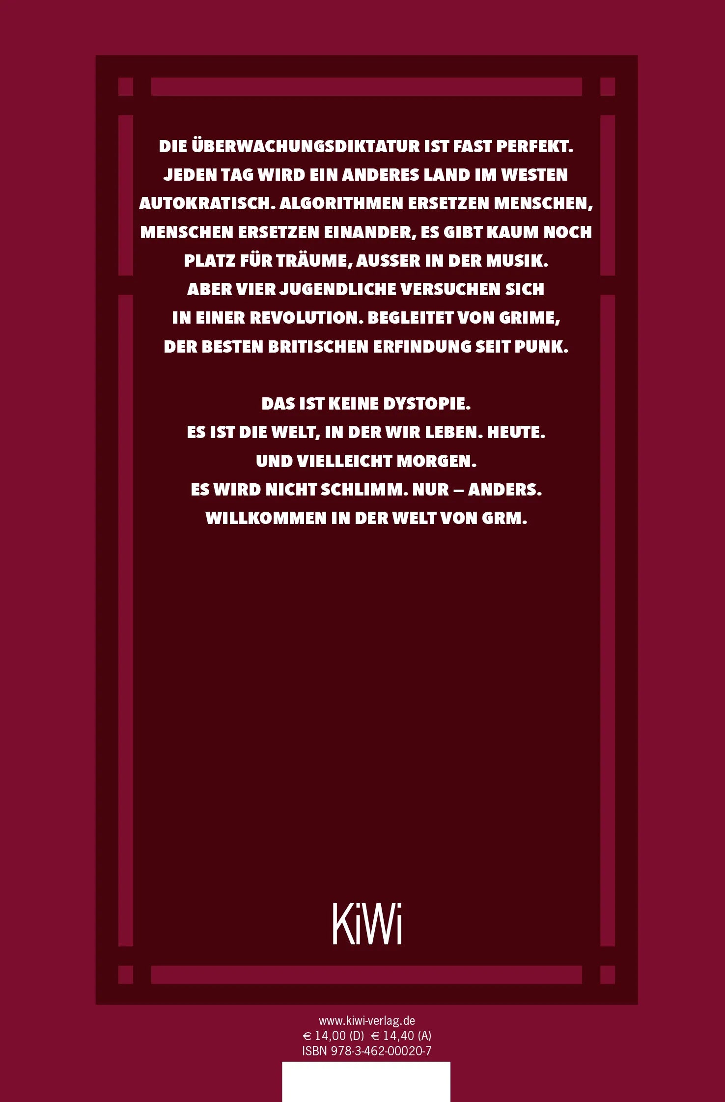 Buchrückseite von 'GRM' mit Klappentext - Taschenbuch