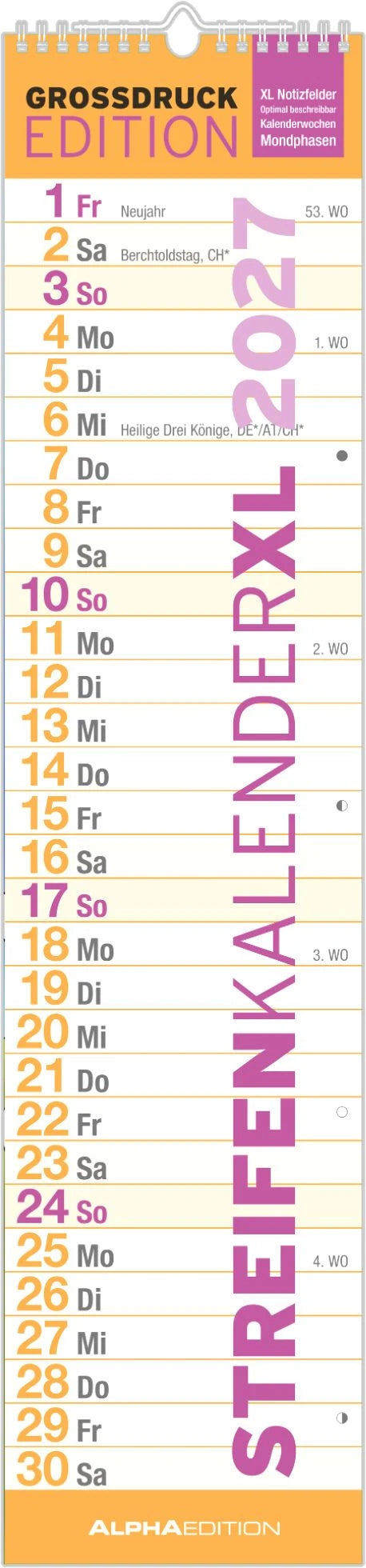 Wandkalender: GROSSDRUCK Streifenplaner XL 2027