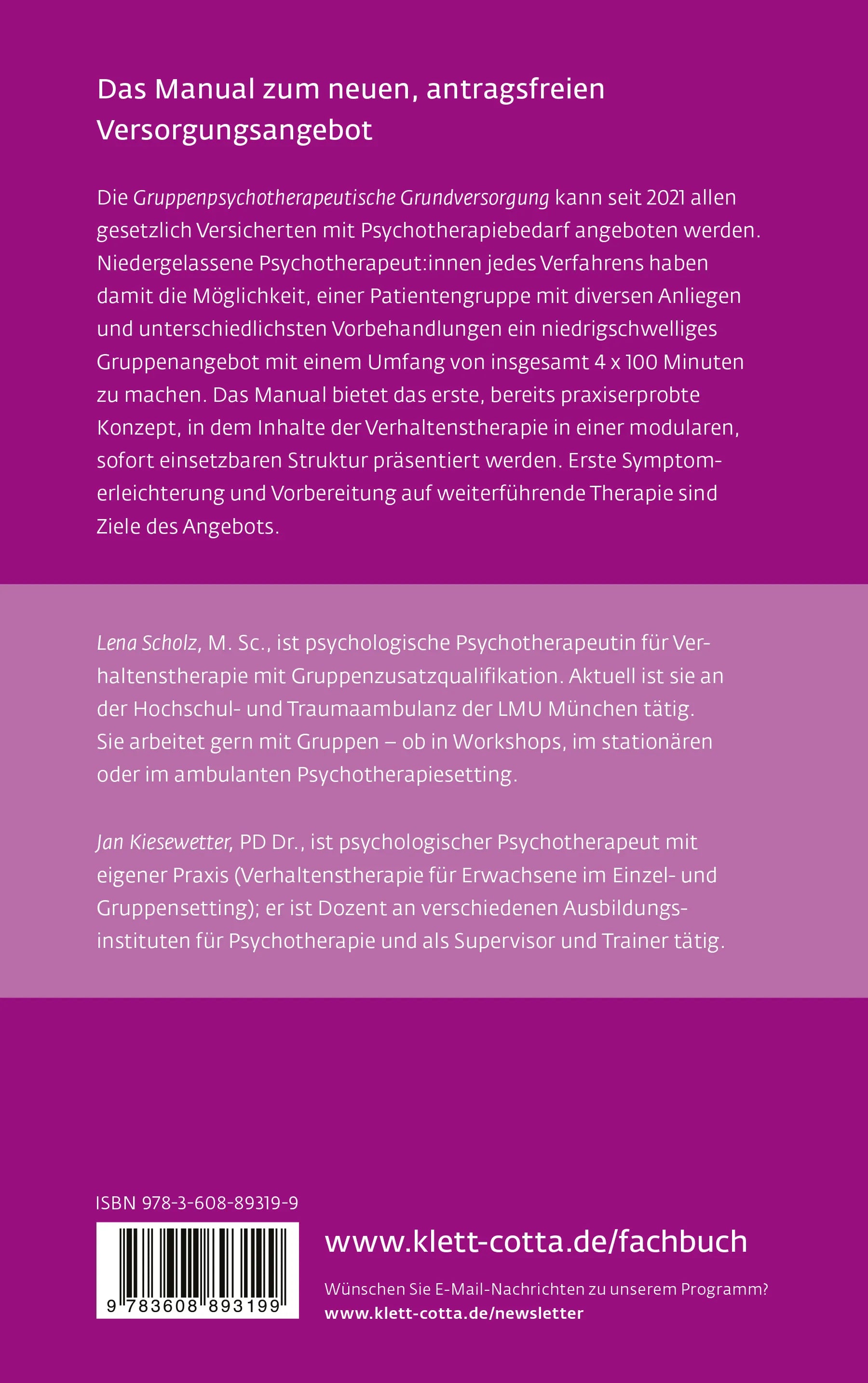 Buchrückseite von 'Gruppentherapeutische Grundversorgung' mit Klappentext - Paperback
