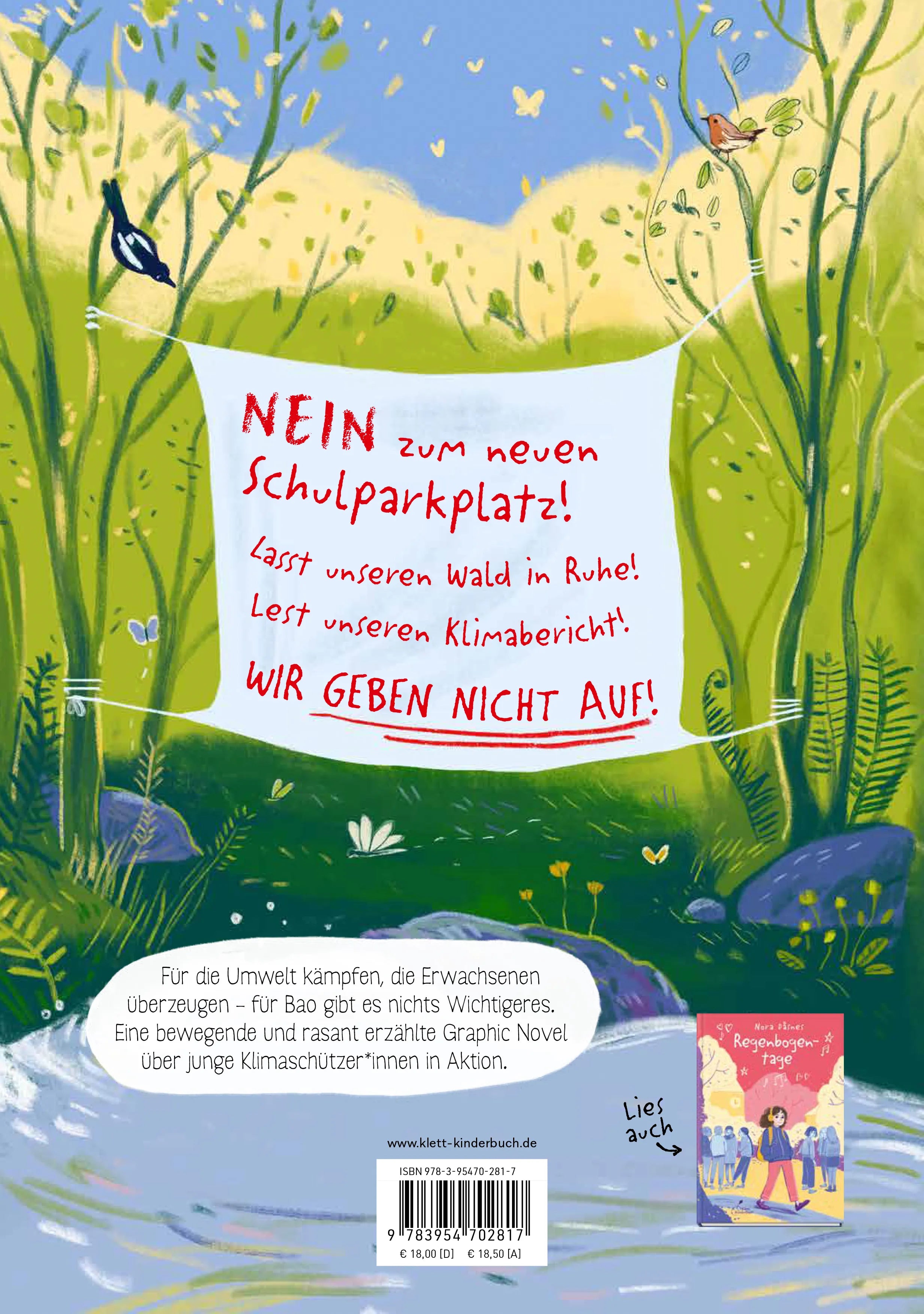 Buchrückseite von 'Hände weg von unserem Wald!' mit Klappentext - Gebundene Ausgabe