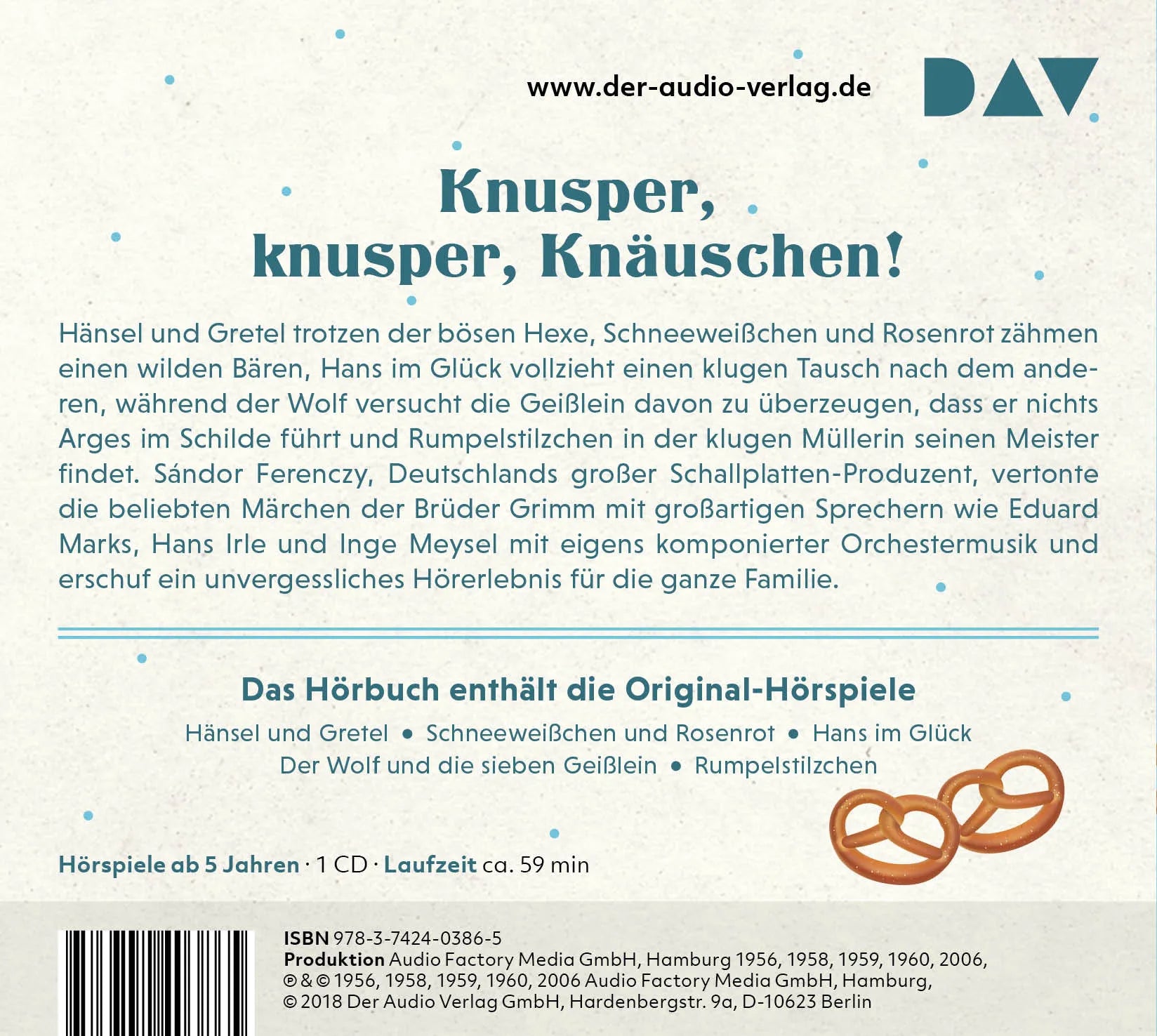 Buchrückseite von 'Hänsel und Gretel und weitere Märchen' mit Klappentext - Hörbuch (CD)