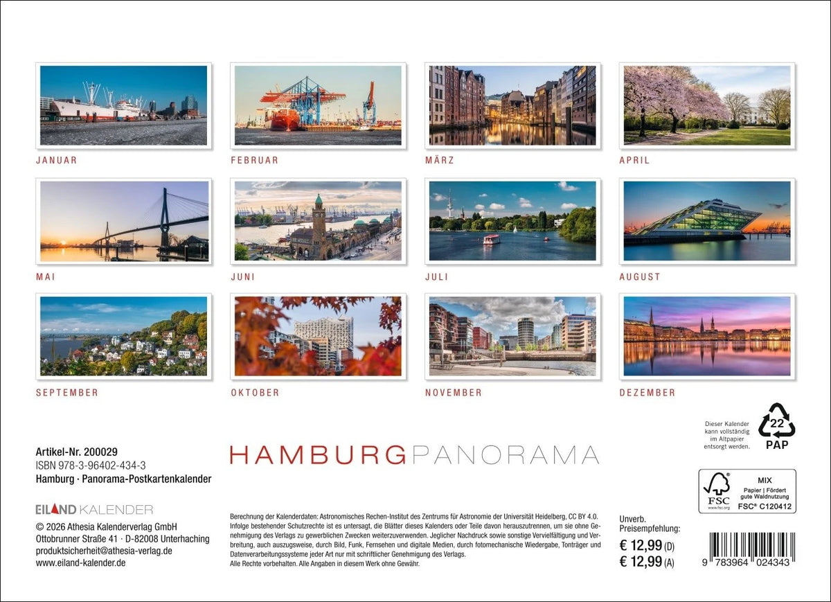 Hamburg Panorama-Postkartenkalender 2027 – Ansicht