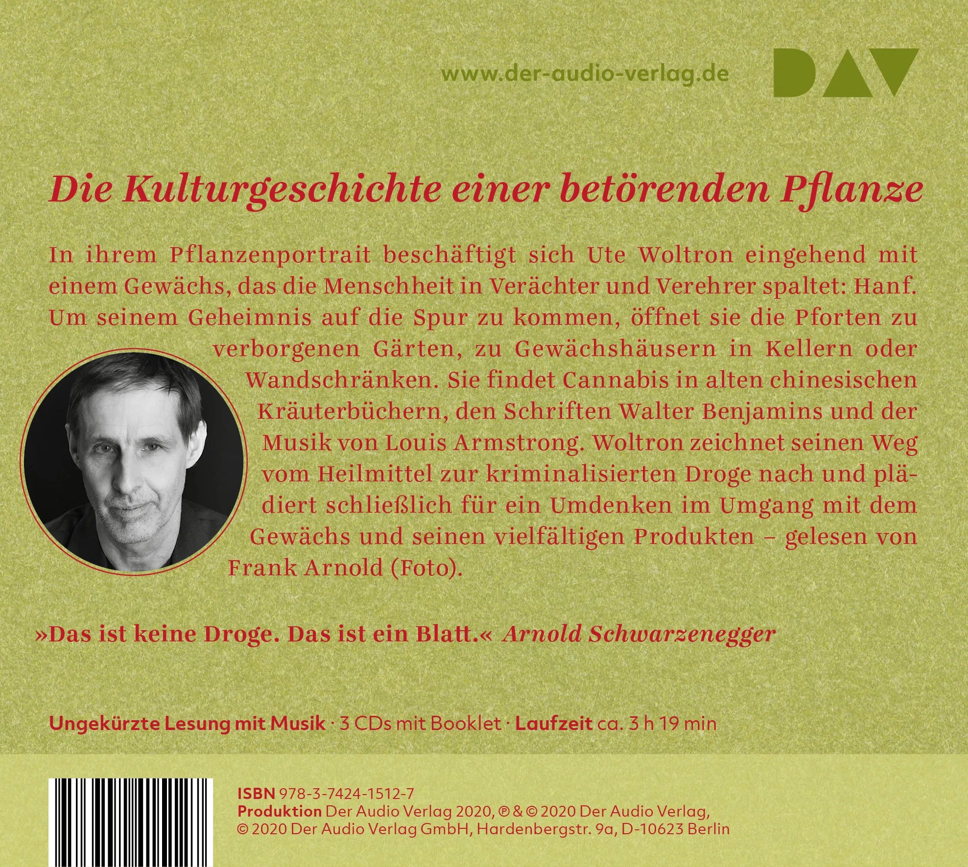 Buchrückseite von 'Hanf. Ein Portrait' mit Klappentext - Hörbuch (CD)