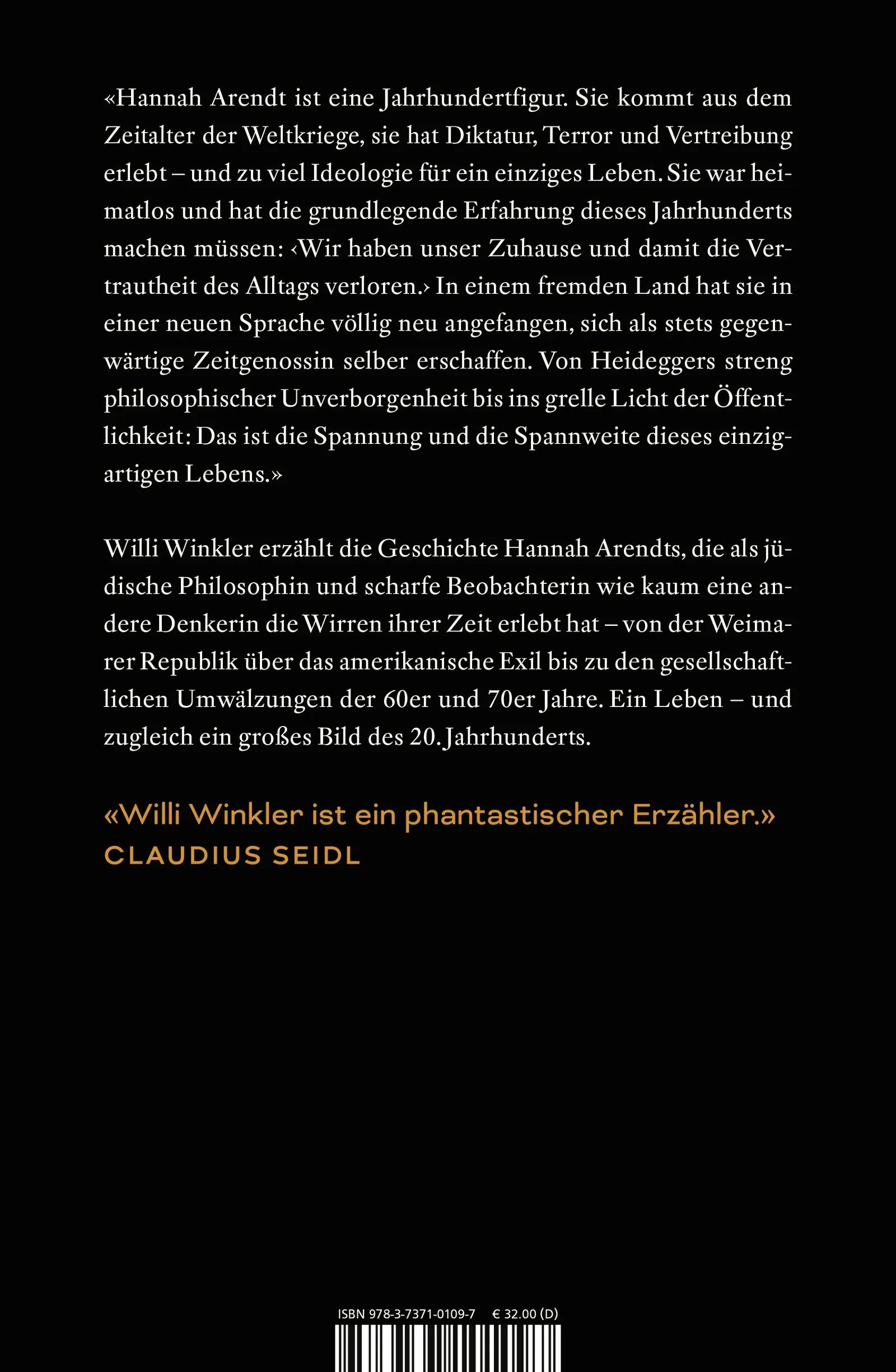 Buchrückseite von 'Hannah Arendt' mit Klappentext - Gebundene Ausgabe