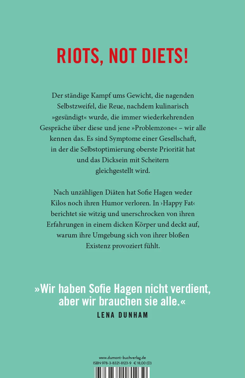 Buchrückseite von 'Happy Fat' mit Klappentext - Paperback