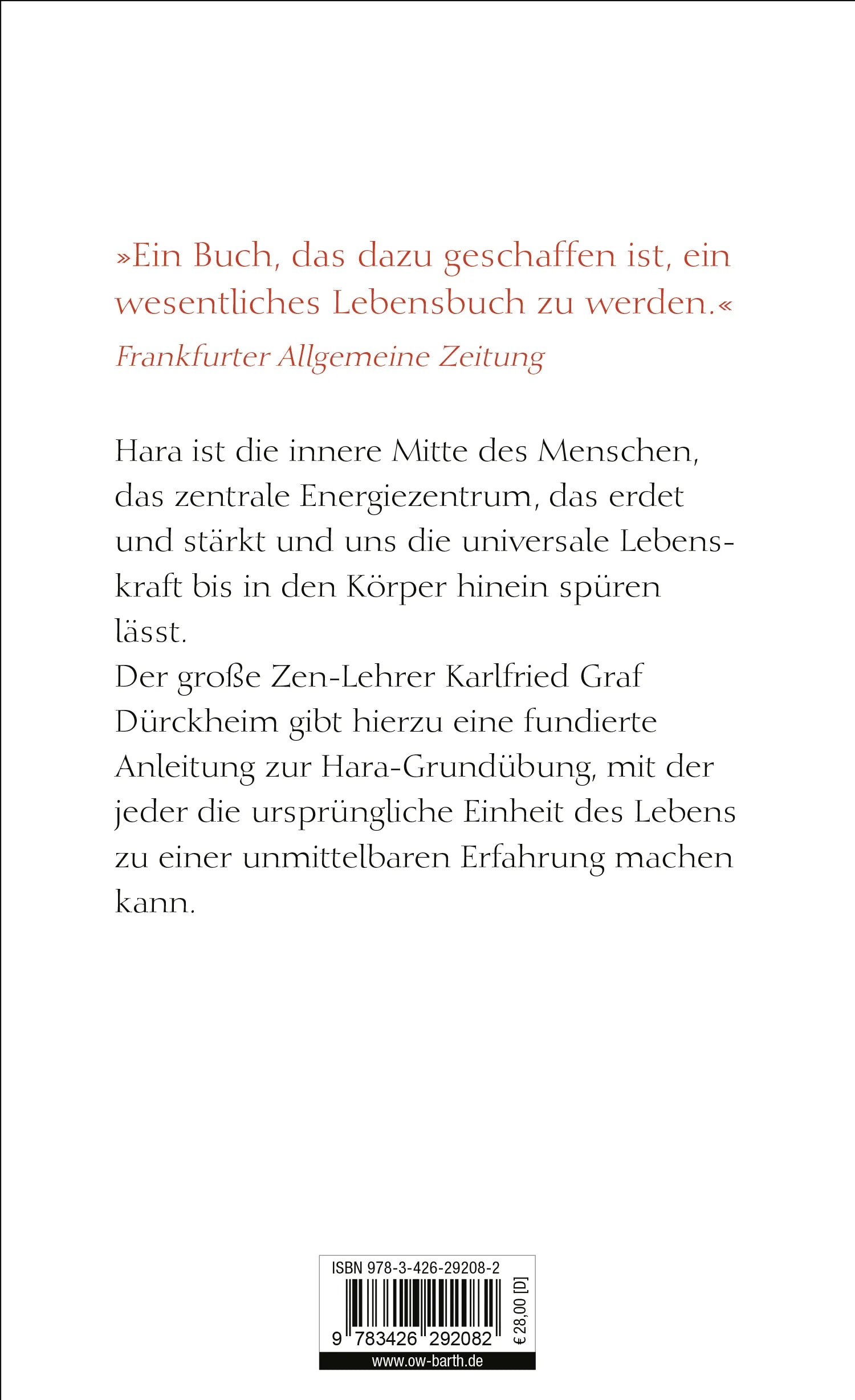 Buchrückseite von 'Hara' mit Klappentext - Gebundene Ausgabe