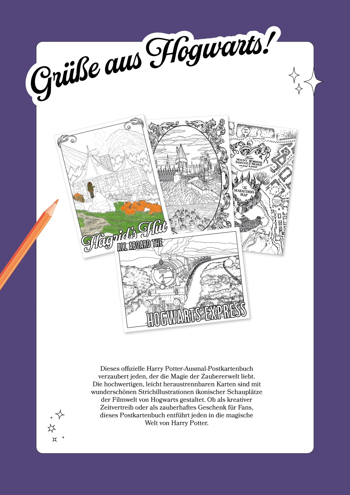 Harry Potter 20 Ausmal-Postkarten: Greetings from Hogwarts, Hogsmeade, and beyond! – Ansicht