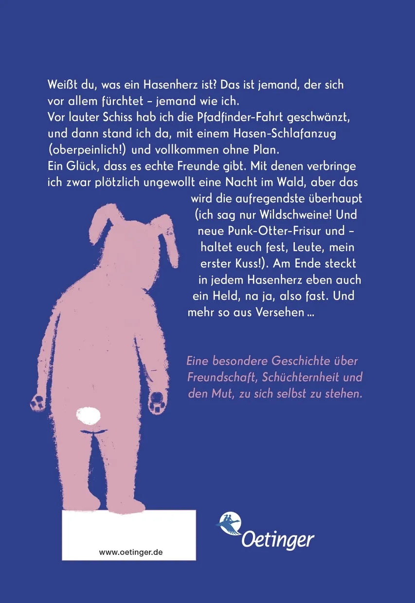Buchrückseite von 'Hasenherz. Held aus Versehen' mit Klappentext - Gebundene Ausgabe