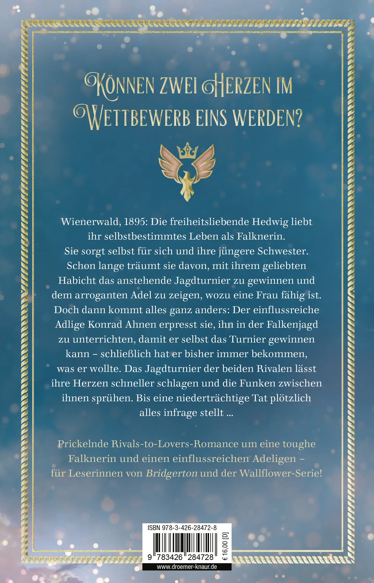 Buchrückseite von 'Hearts & Falcons. Im Herzen wild und frei' mit Klappentext - Paperback