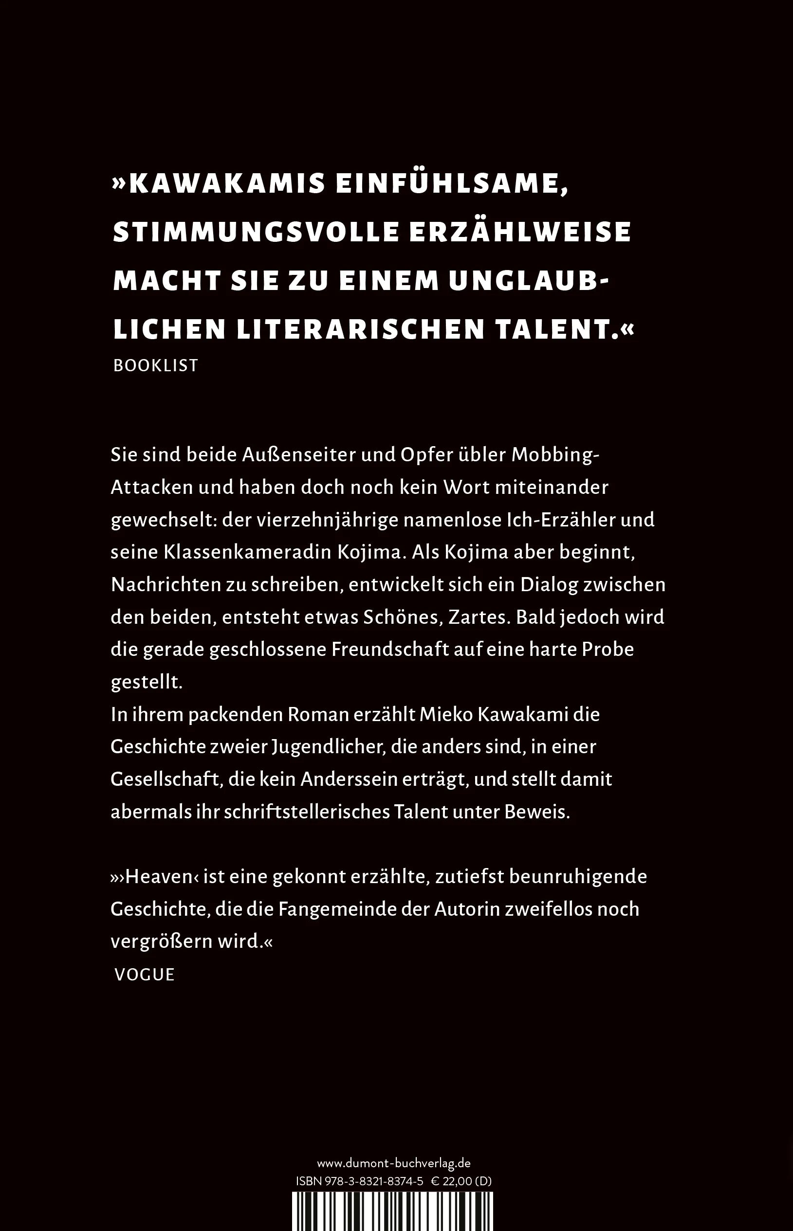 Buchrückseite von 'Heaven' mit Klappentext - Gebundene Ausgabe