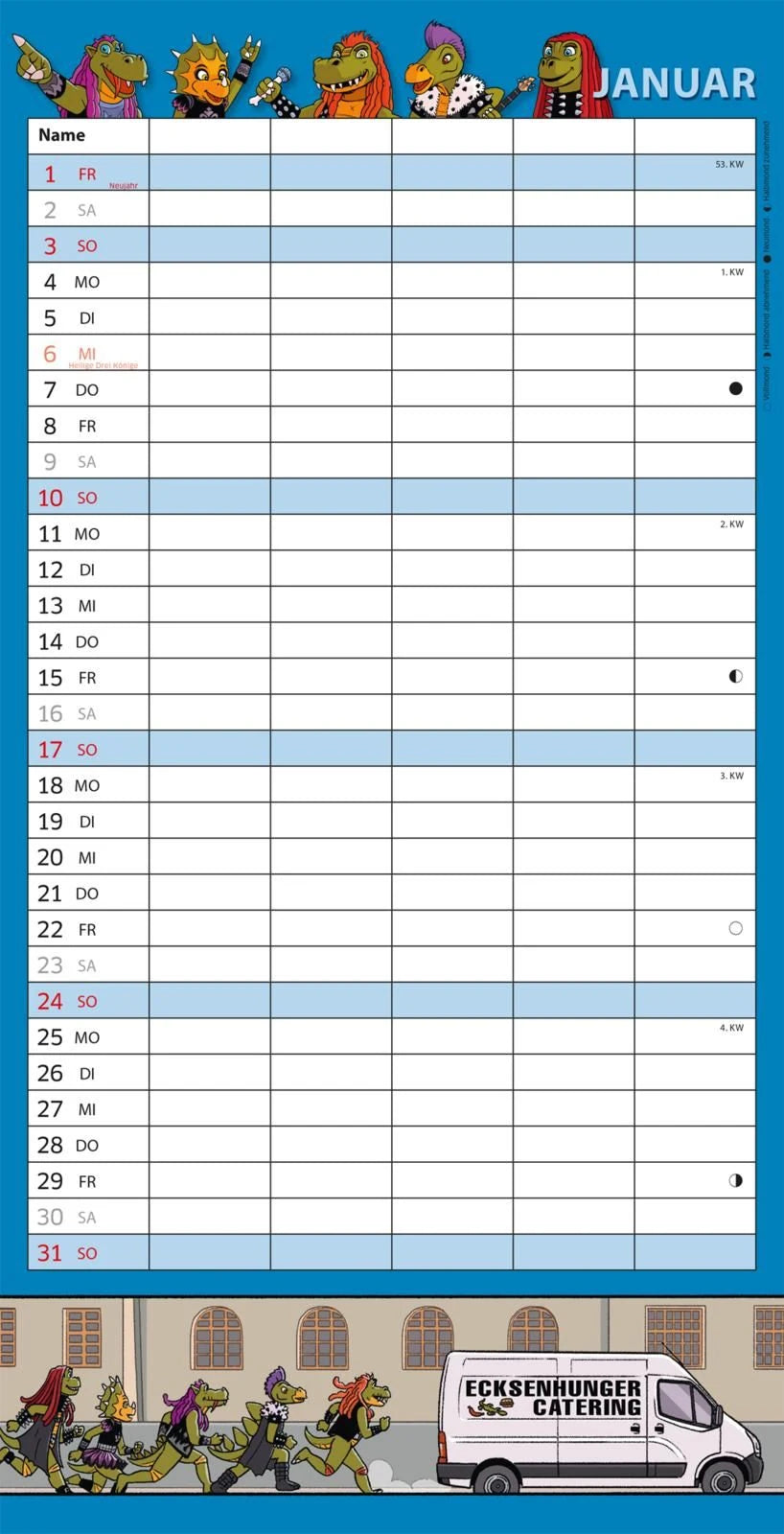 HeavySaurus Familienkalender 2027 – Ansicht