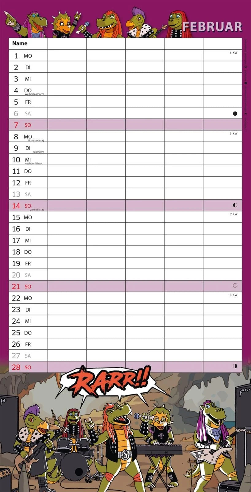 HeavySaurus Familienkalender 2027 – Ansicht