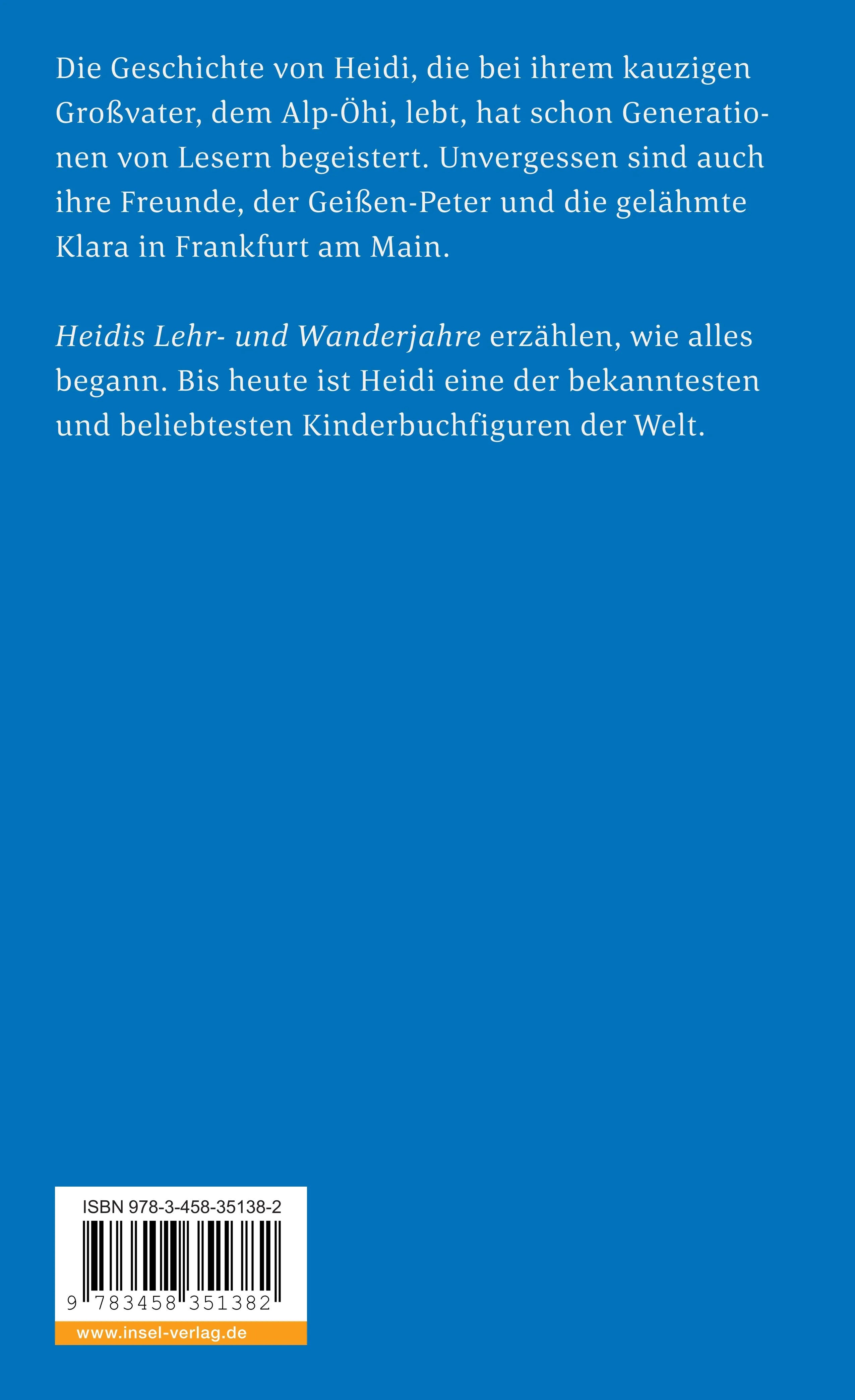 Buchrückseite von 'Heidi' mit Klappentext - Taschenbuch