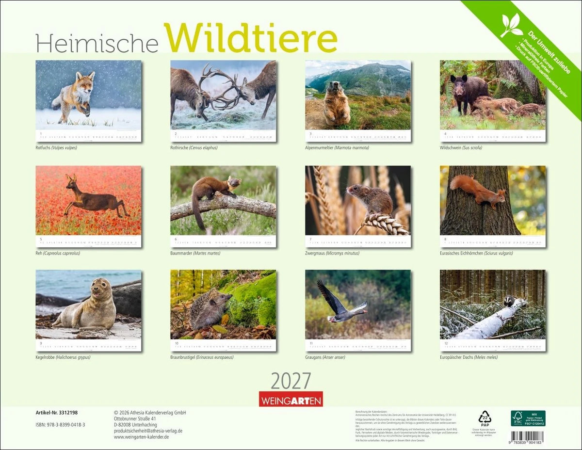 Heimische Wildtiere Kalender 2027 – Ansicht