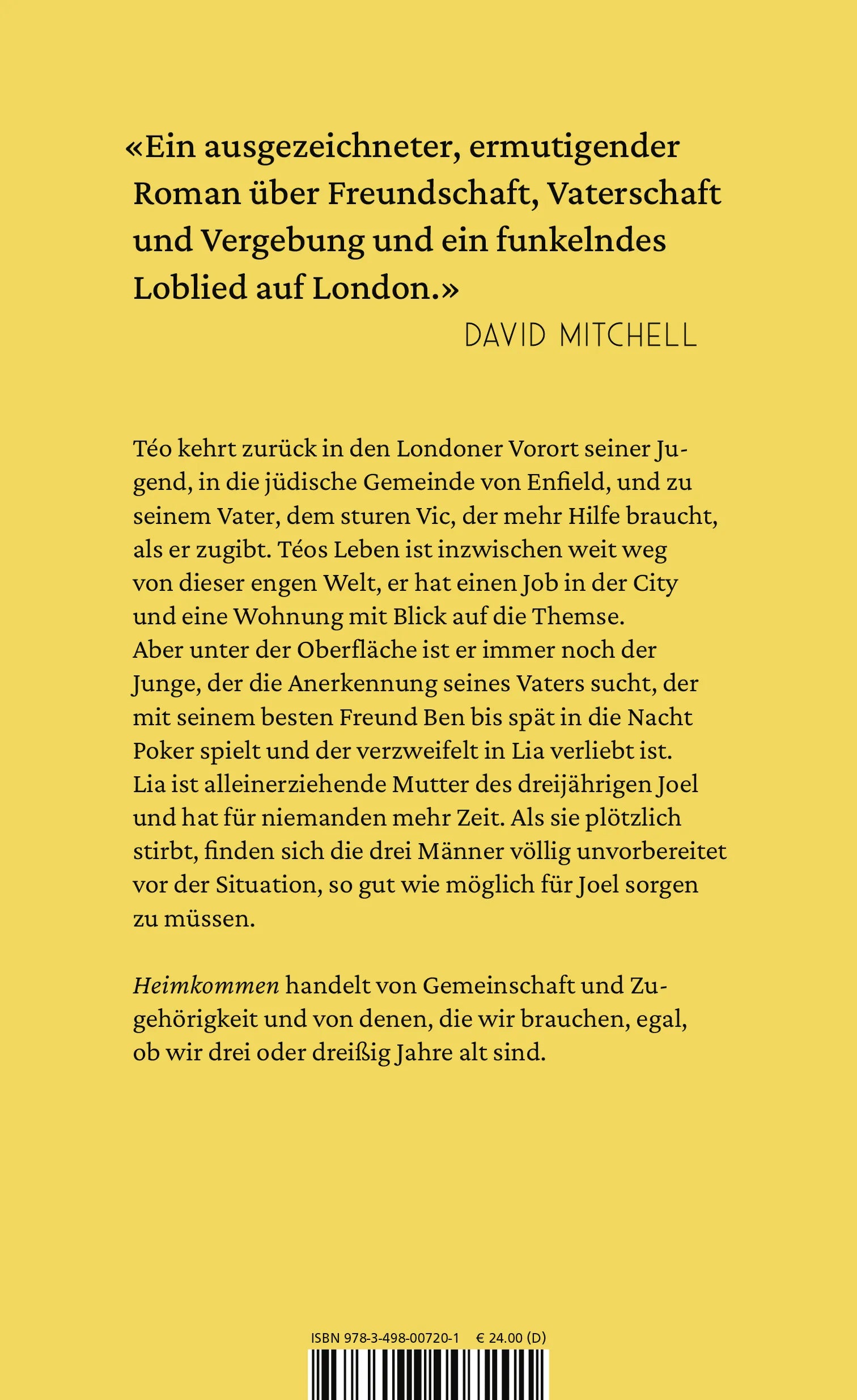 Buchrückseite von 'Heimkommen' mit Klappentext - Gebundene Ausgabe
