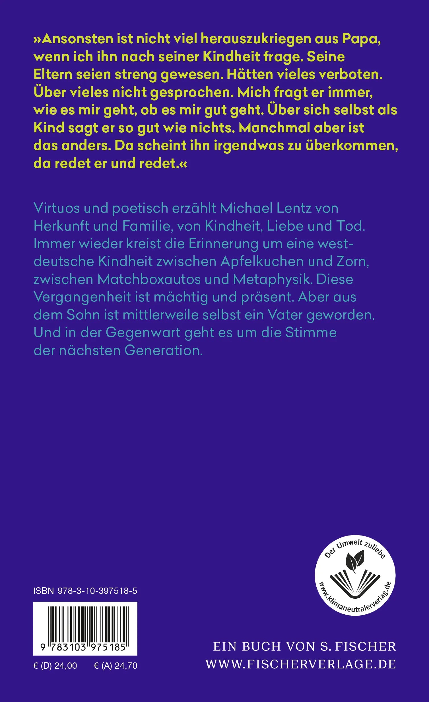 Buchrückseite von 'Heimwärts' mit Klappentext - Gebundene Ausgabe
