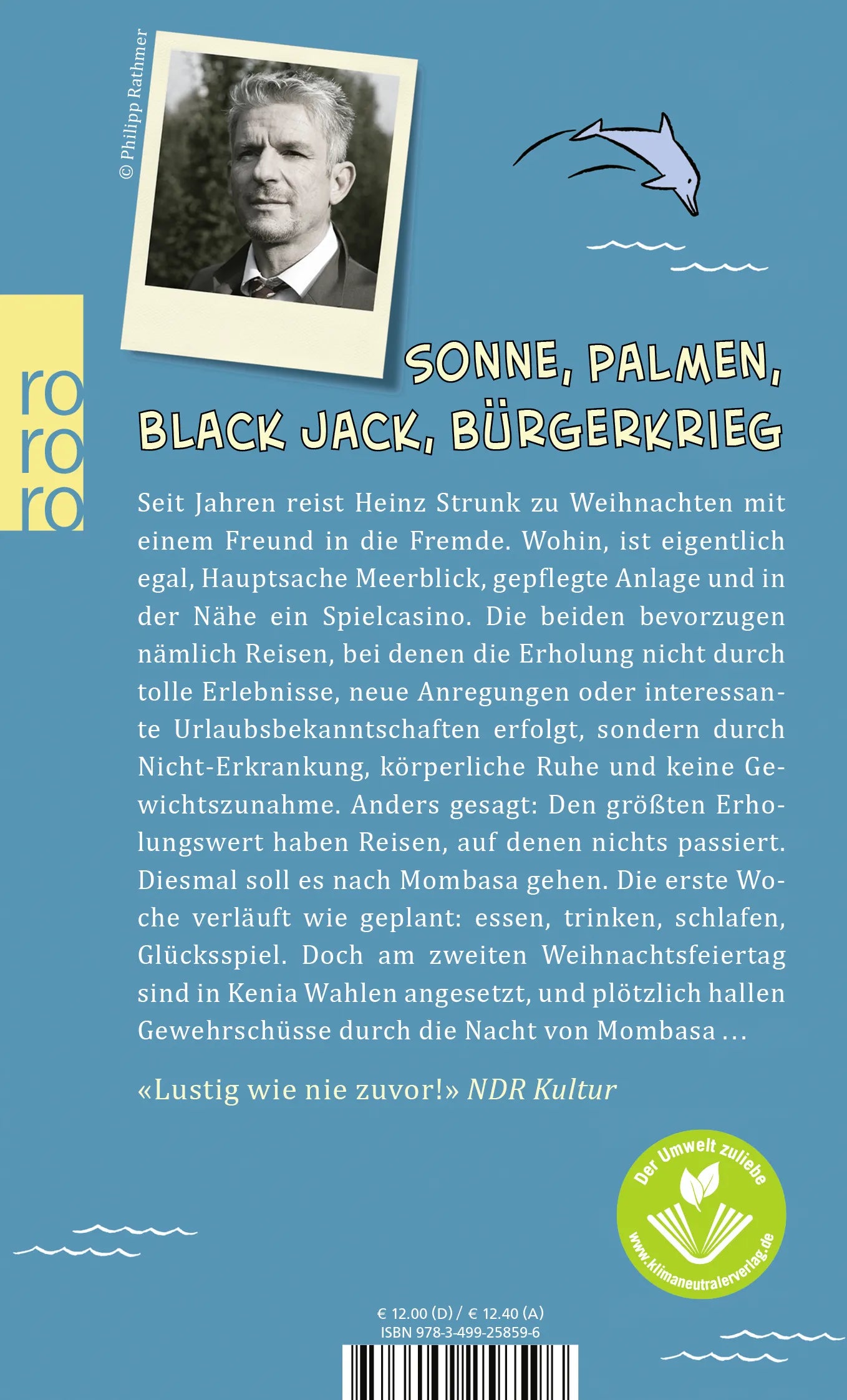 Buchrückseite von 'Heinz Strunk in Afrika' mit Klappentext - Taschenbuch