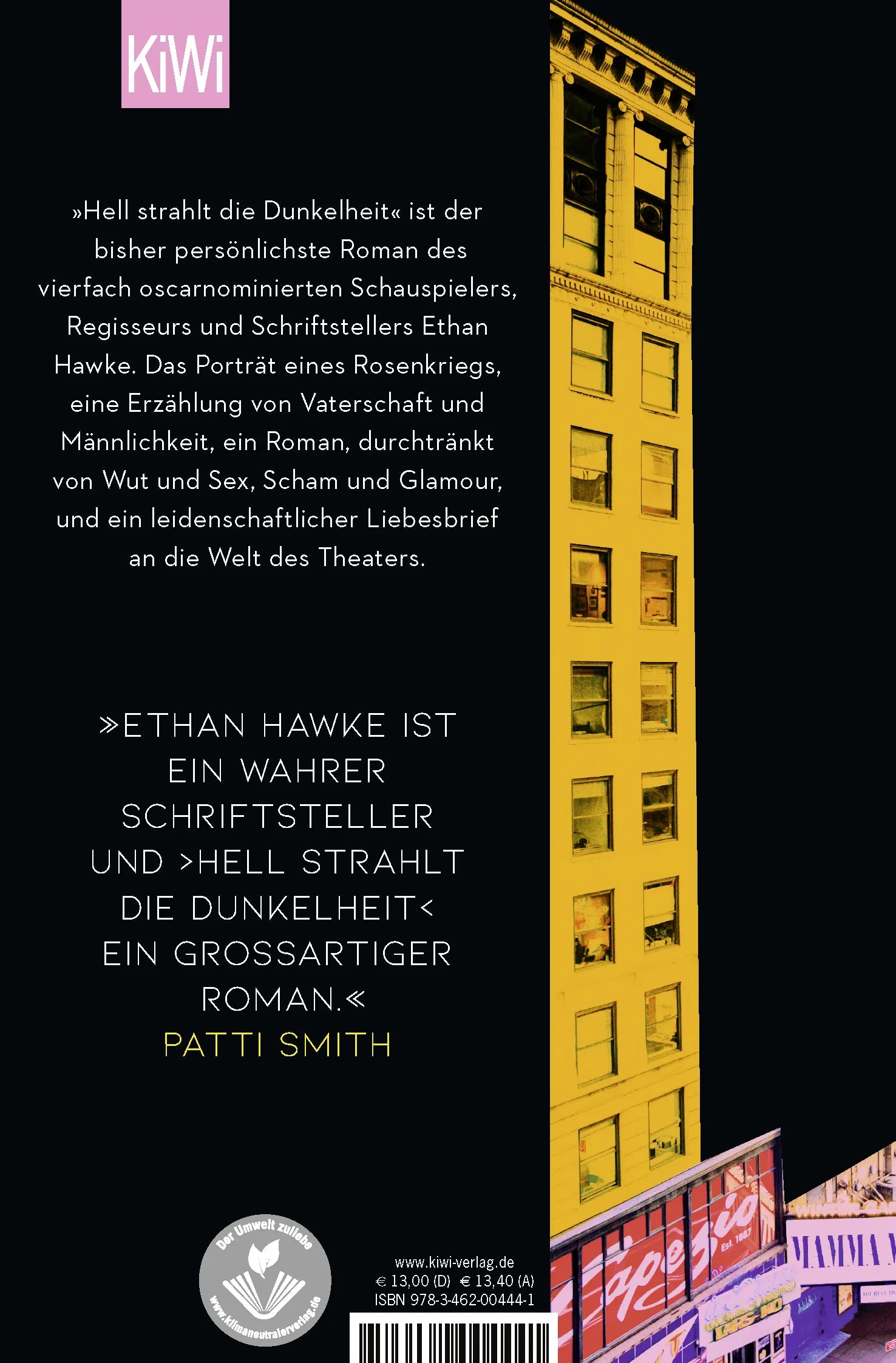 Buchrückseite von 'Hell strahlt die Dunkelheit' mit Klappentext - Taschenbuch