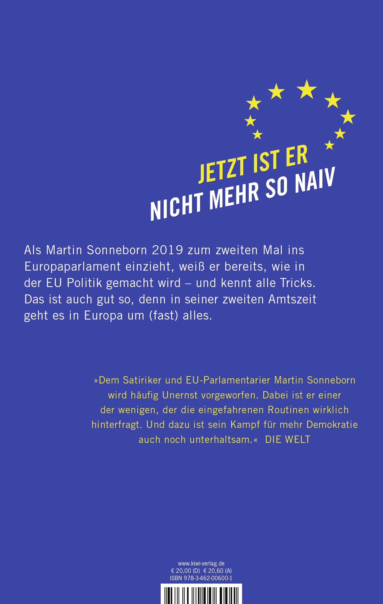 Buchrückseite von 'Herr Sonneborn bleibt in Brüssel' mit Klappentext - Paperback