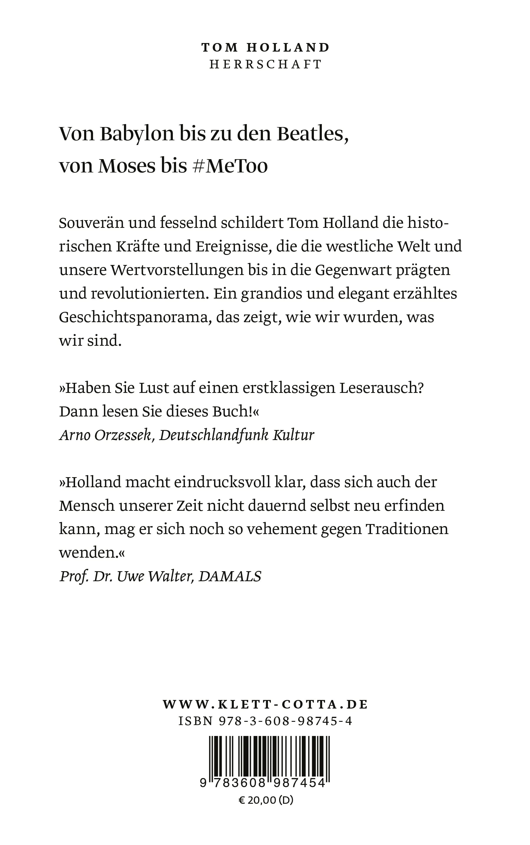 Buchrückseite von 'Herrschaft' mit Klappentext - Taschenbuch