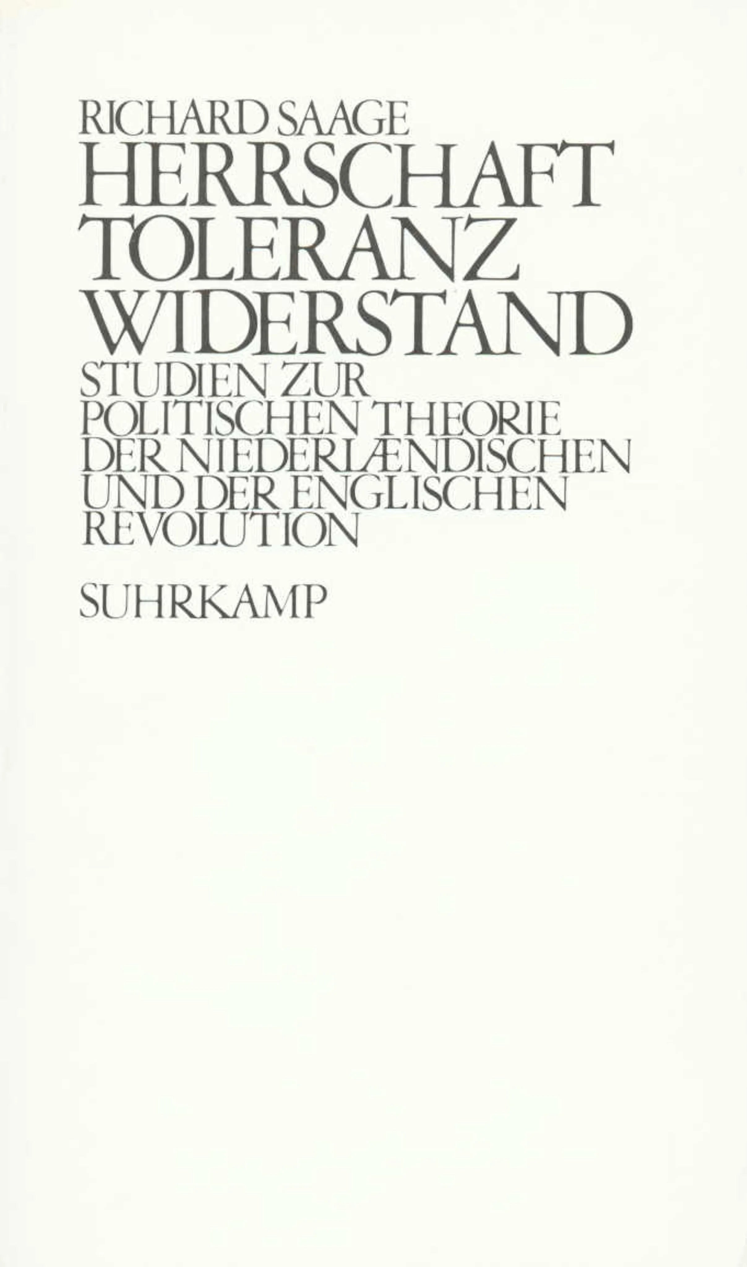 Buchcover von 'Herrschaft, Toleranz, Widerstand' - Taschenbuch von Richard Saage