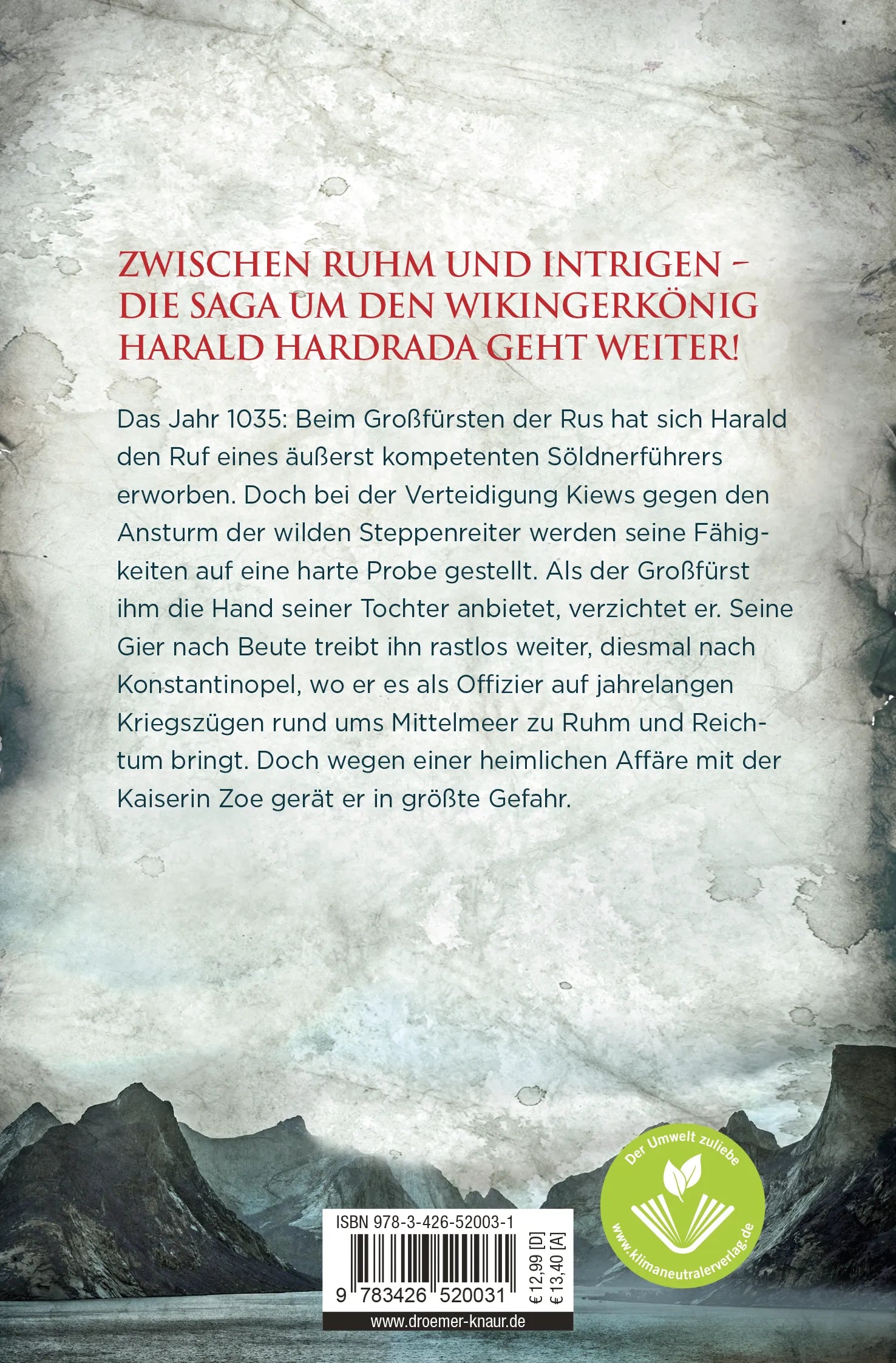 Buchrückseite von 'Herrscher des Nordens - Odins Blutraben' mit Klappentext - Taschenbuch