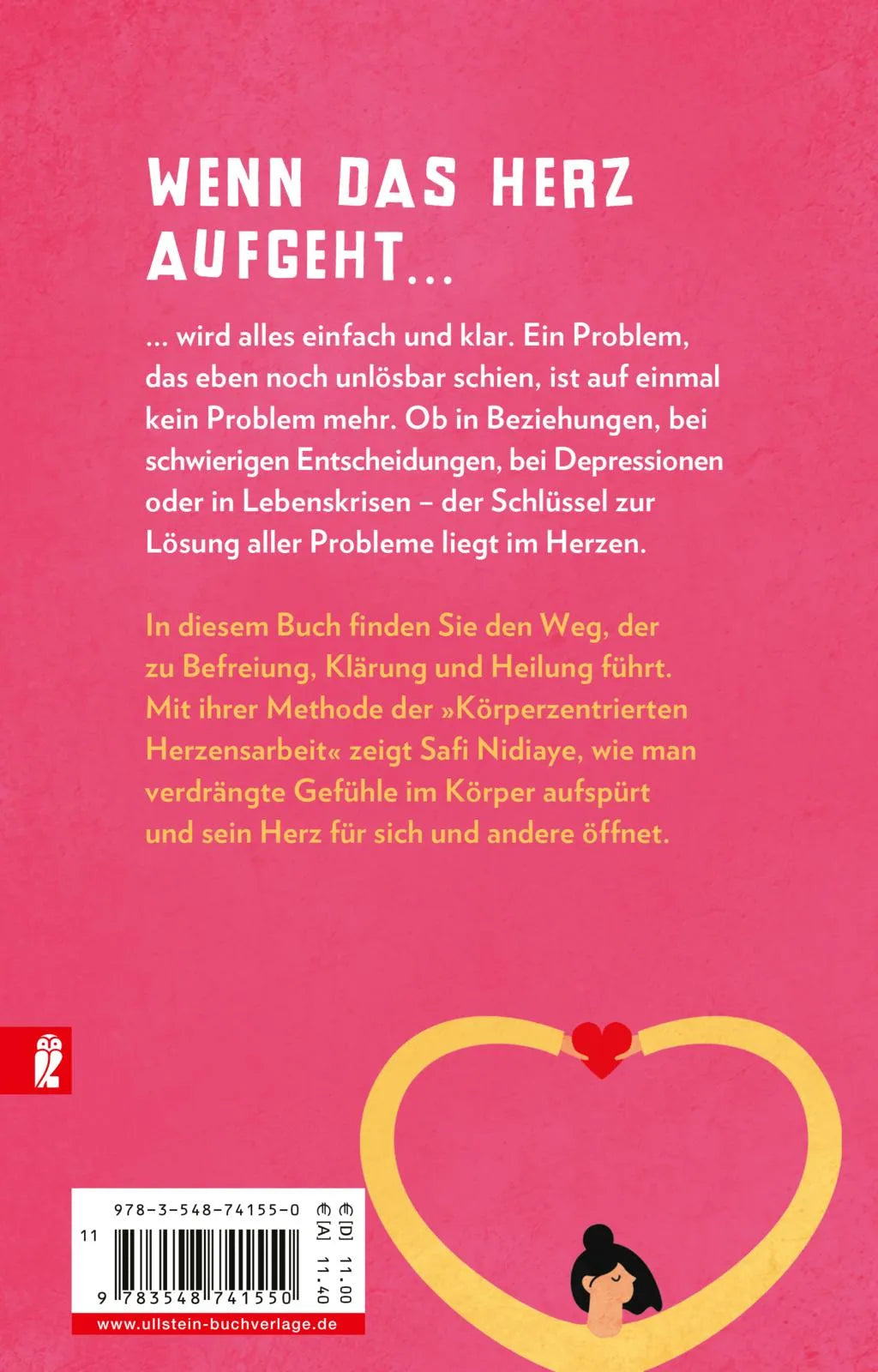Buchrückseite von 'Herz öffnen statt Kopf zerbrechen' mit Klappentext - Taschenbuch