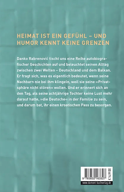 Buchrückseite von 'Herzlich willkommenčić' mit Klappentext - Paperback