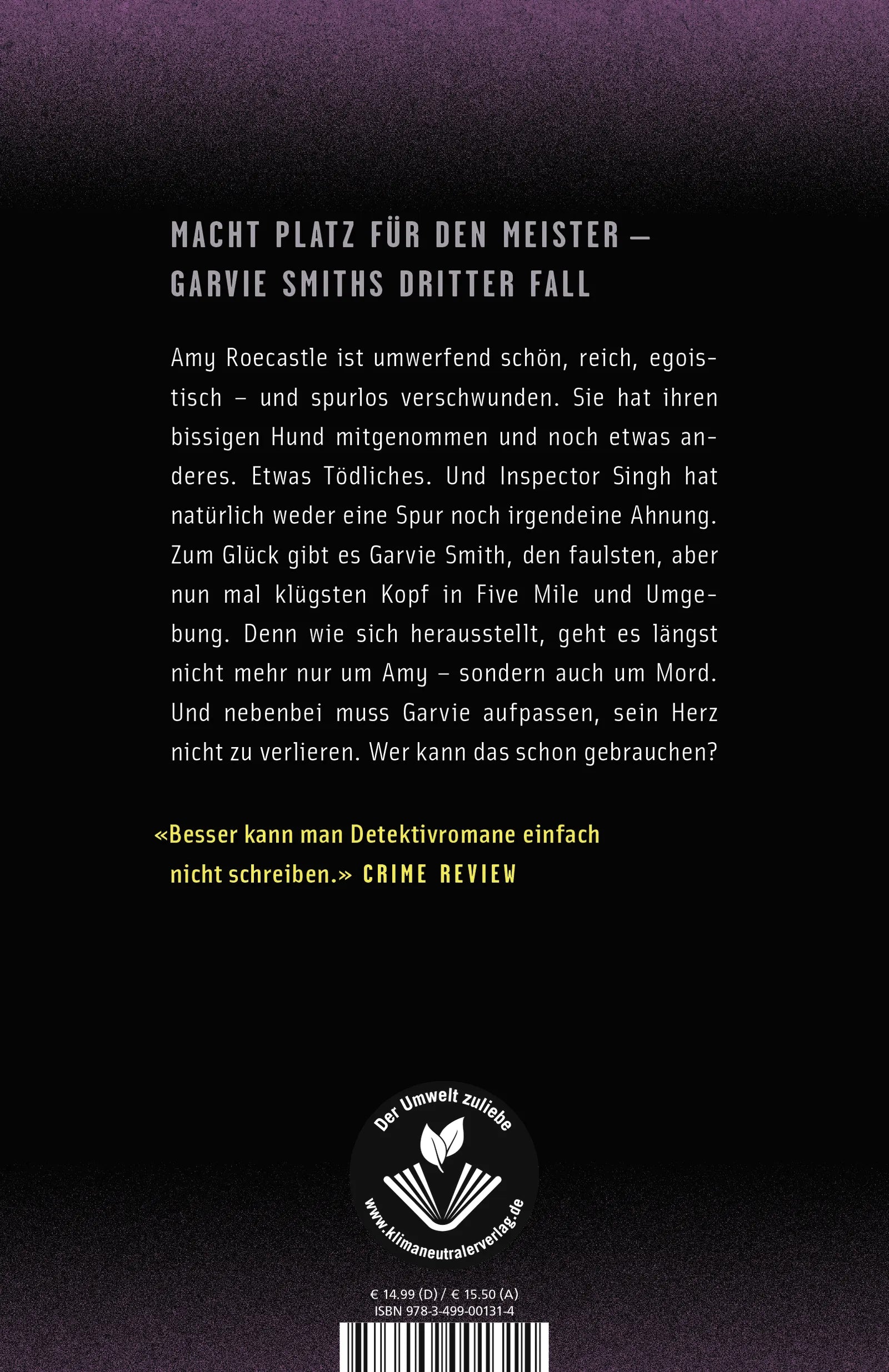Buchrückseite von 'Hey, Sherlock!' mit Klappentext - Gebundene Ausgabe