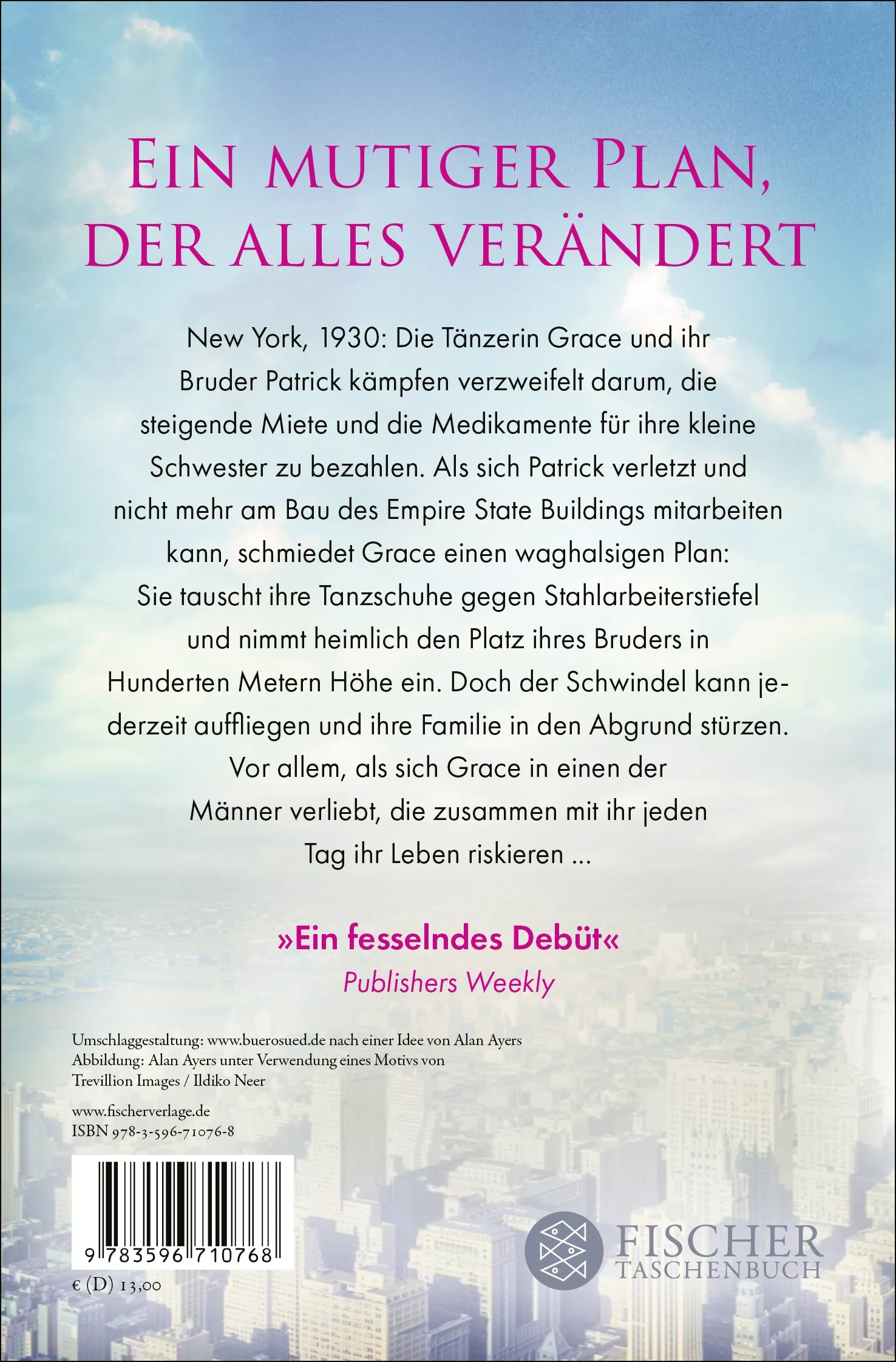 Buchrückseite von 'Hier oben sind wir unendlich' mit Klappentext - Taschenbuch