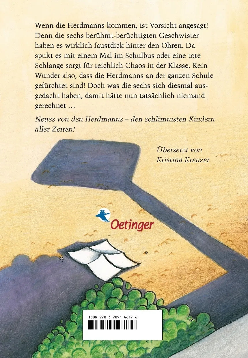 Buchrückseite von 'Hilfe, die Herdmanns kommen 2. Vorsicht, die Herdmanns schon wieder' mit Klappentext - Gebundene Ausgabe