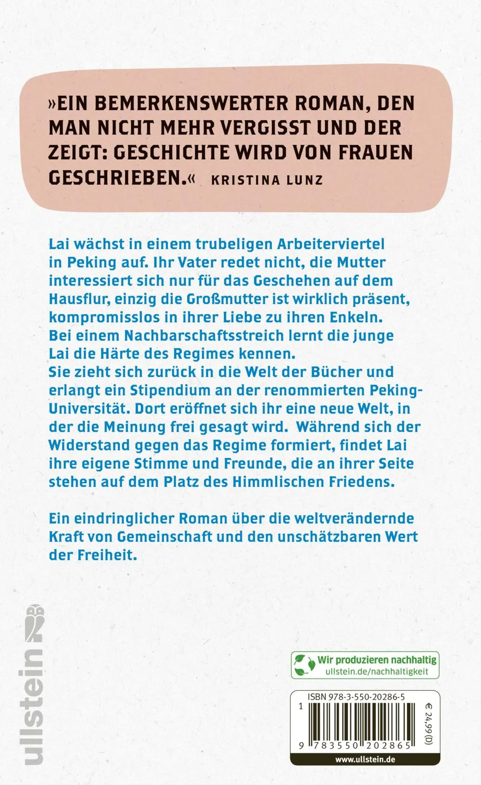 Buchrückseite von 'Himmlischer Frieden' mit Klappentext - Gebundene Ausgabe