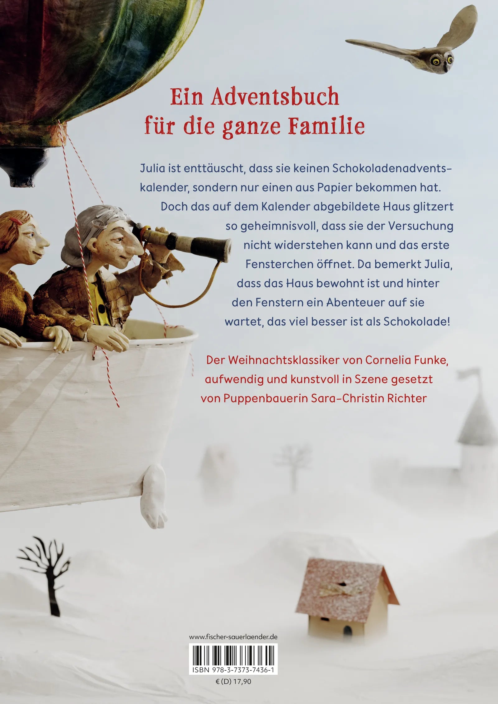Buchrückseite von 'Hinter verzauberten Fenstern. Eine geheimnisvolle Adventsgeschichte' mit Klappentext - Gebundene Ausgabe