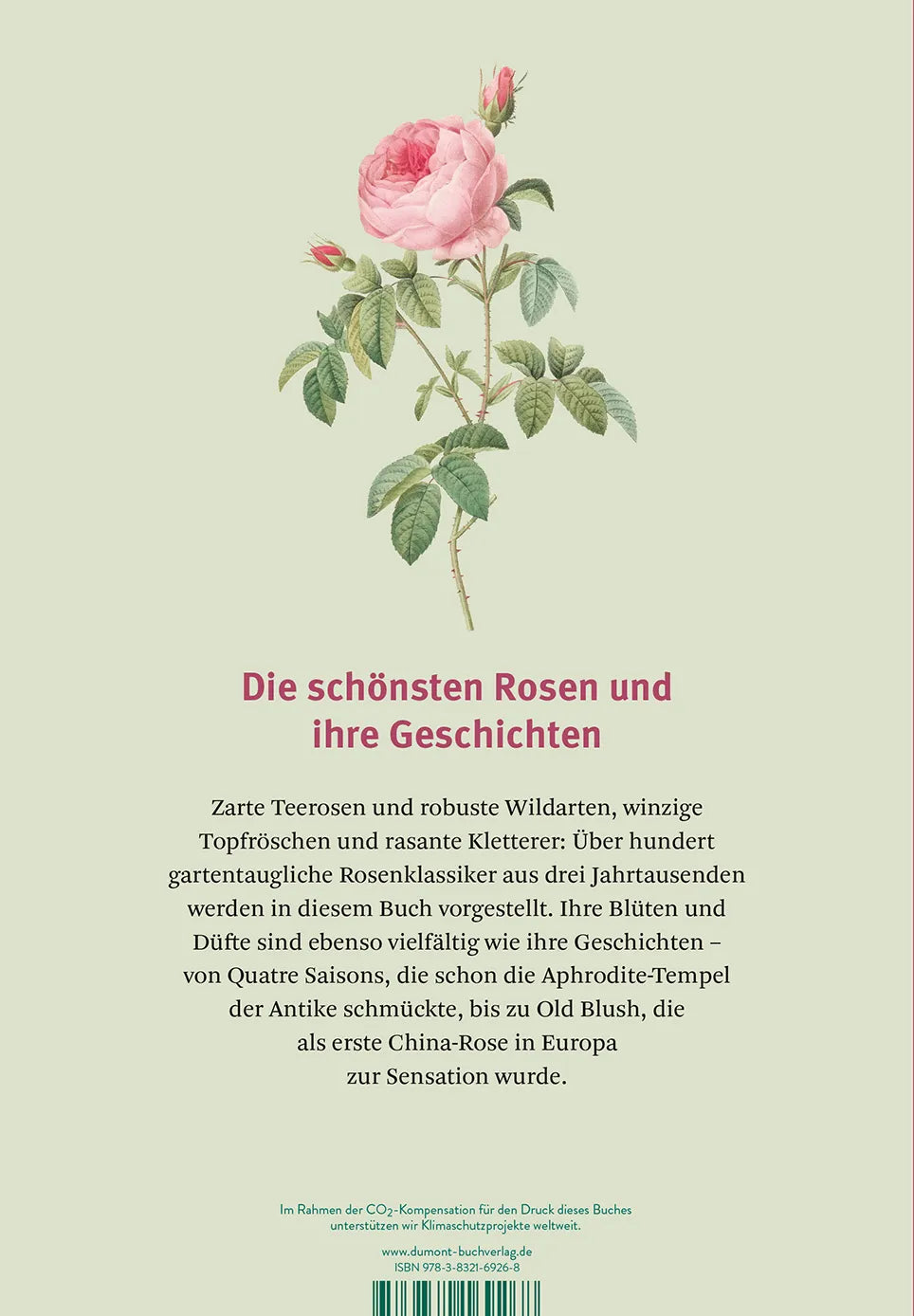 Buchrückseite von 'Historische Rosen' mit Klappentext - Gebundene Ausgabe