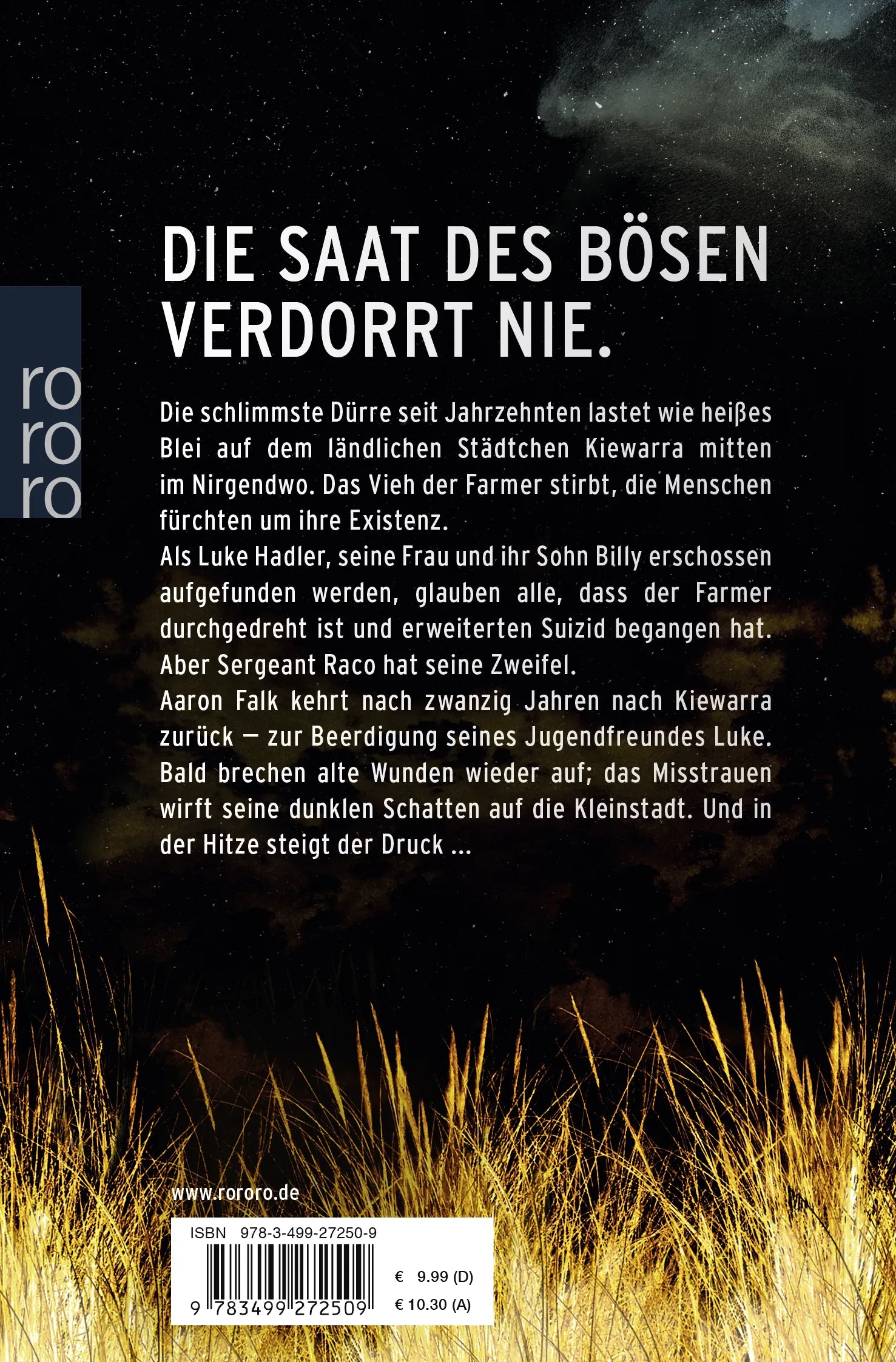 Buchrückseite von 'Hitze' mit Klappentext - Taschenbuch