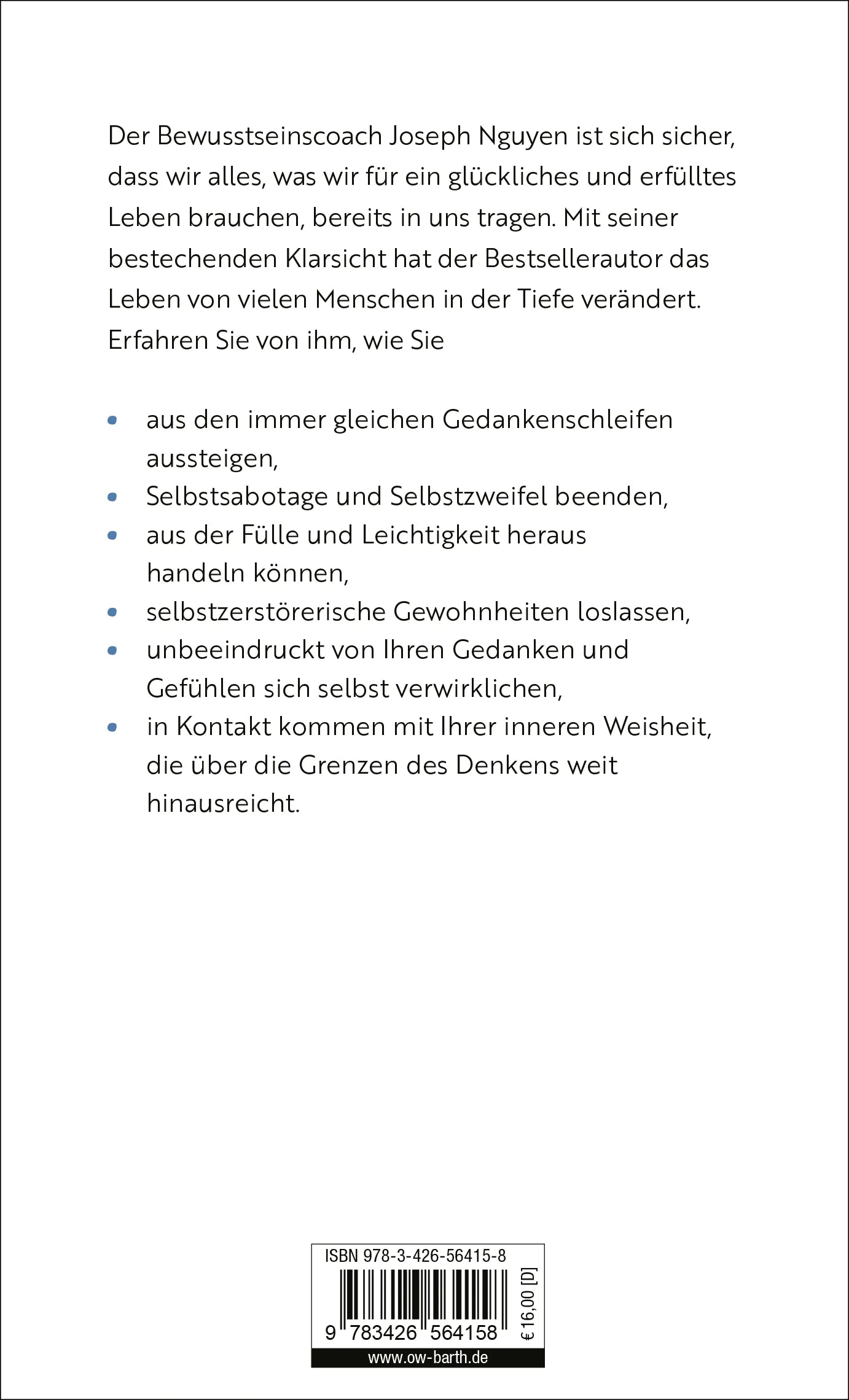 Buchrückseite von 'Hör auf zu glauben, was du denkst' mit Klappentext - Gebundene Ausgabe