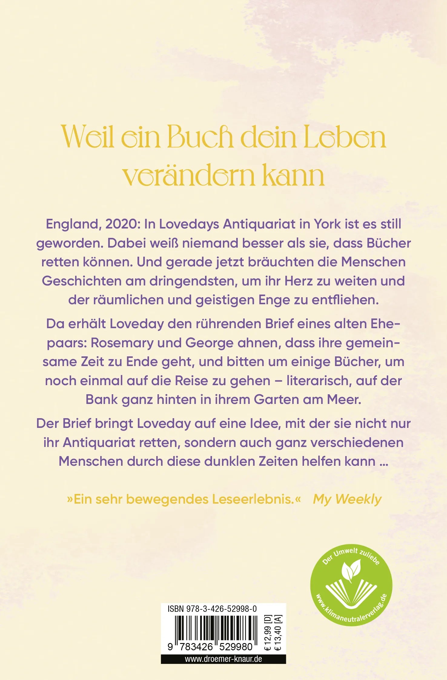 Buchrückseite von 'Hoffnung auf Papier' mit Klappentext - Taschenbuch