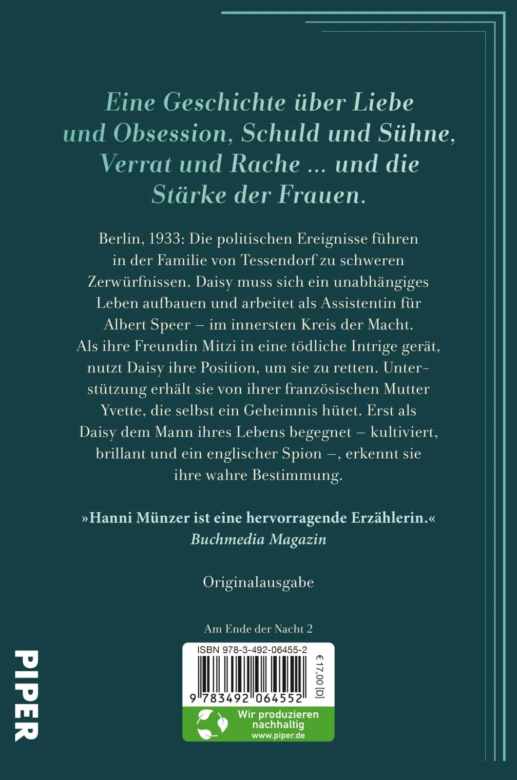 Buchrückseite von 'Honigstaat' mit Klappentext - Paperback